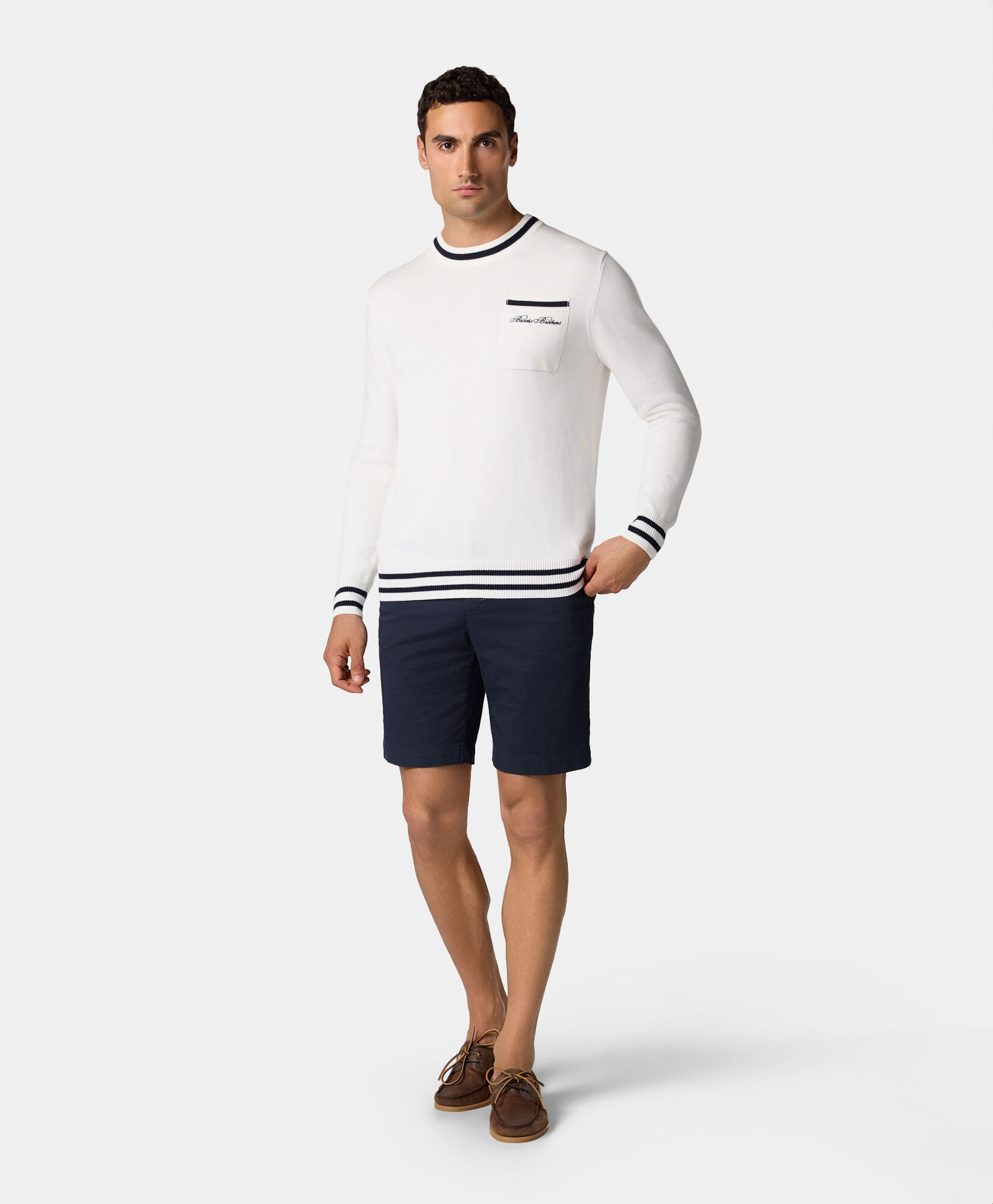 Brooks Brothers Cotton Chest Pocket Sweater White KNCRN046COPCO002WHITP001