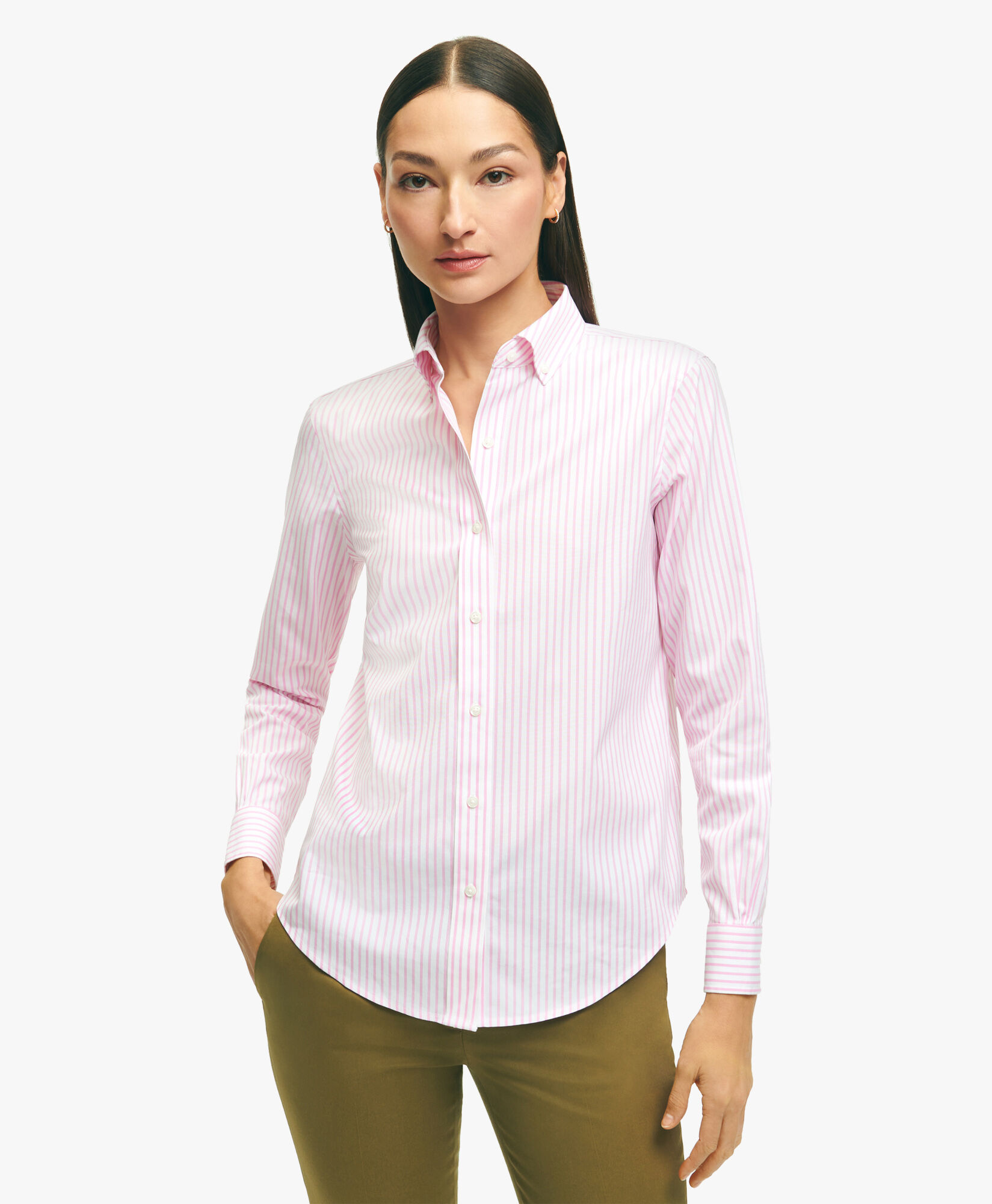 Regular Fit Non Iron Stretch Cotton Dress Shirt in Pink Brooks Brothers UK