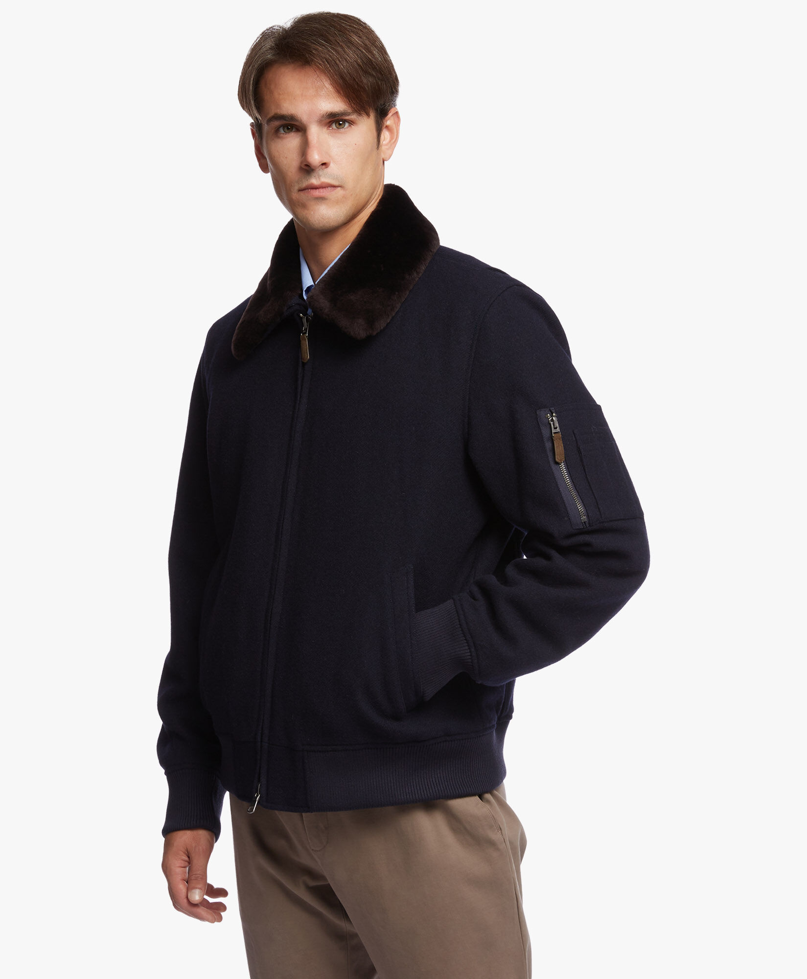 Brooks brothers fur collar wool bomber on sale