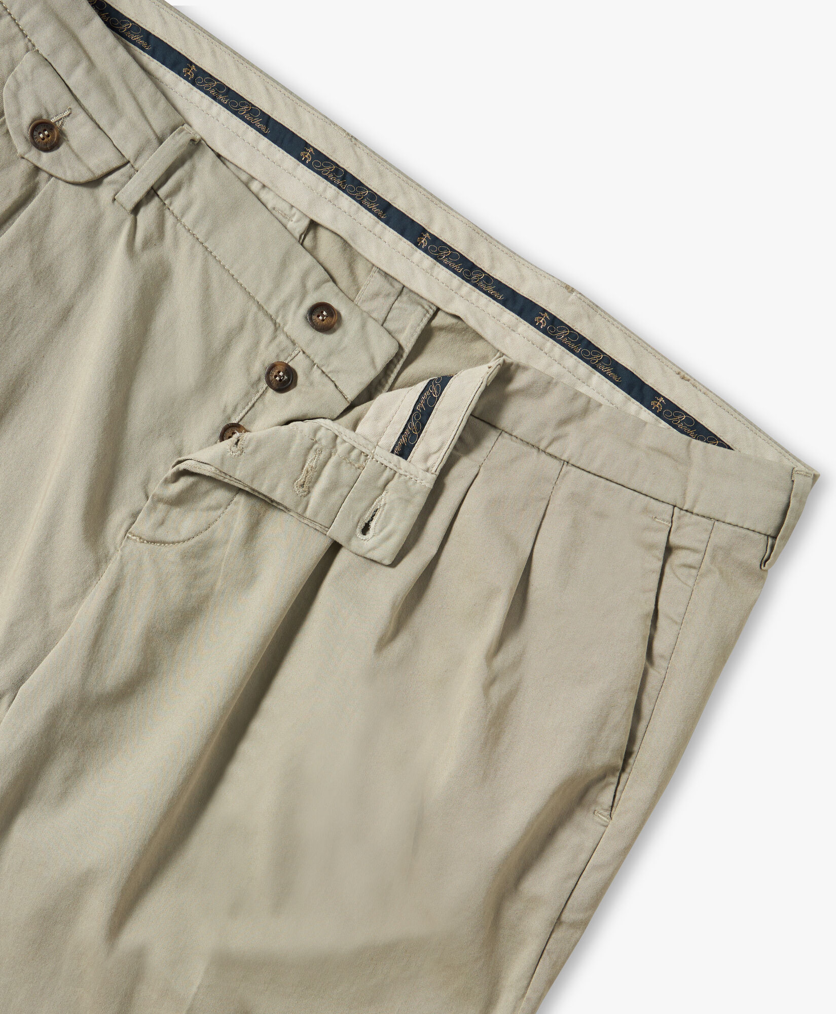 Khaki Regular Fit Double Pleat Cotton Chinos in Khaki for Men Brooks Brothers UK