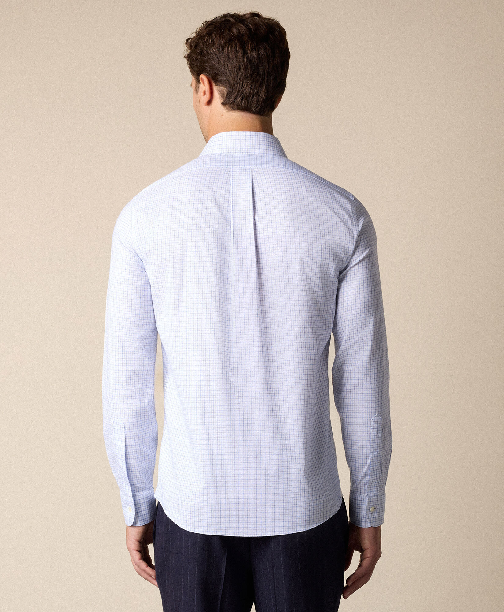 Brooks Brothers Slim Fit Non-Iron Checked Stretch Twill Shirt with Ainsley Collar Blue 1000105896US100224368