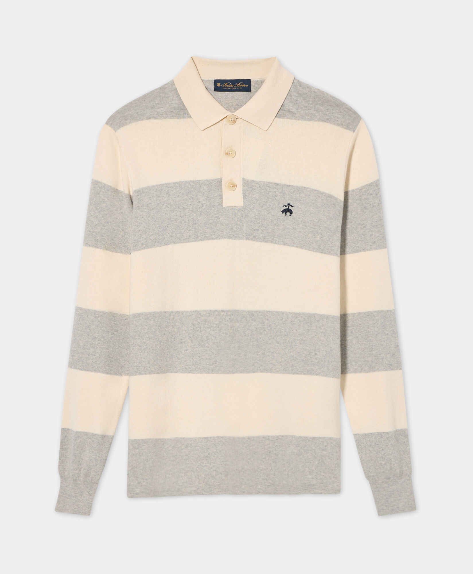 Brooks Brothers Striped Cotton-Cashmere Rugby Knit Polo Light Grey KNPOL012COBWO002LTGRF001