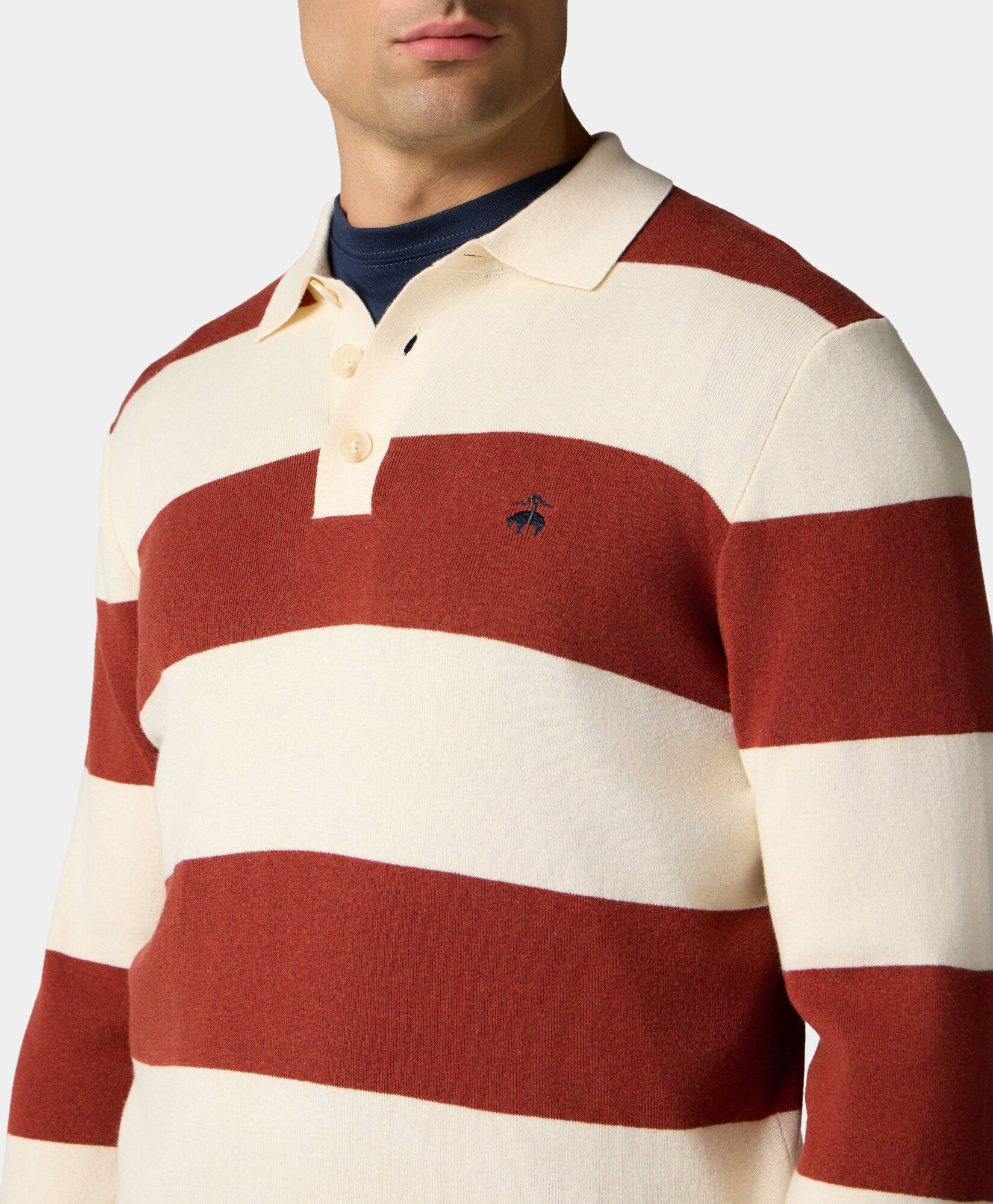 Brooks Brothers Striped Cotton-Cashmere Rugby Knit Polo Rust KNPOL012COBWO002RUSTF001