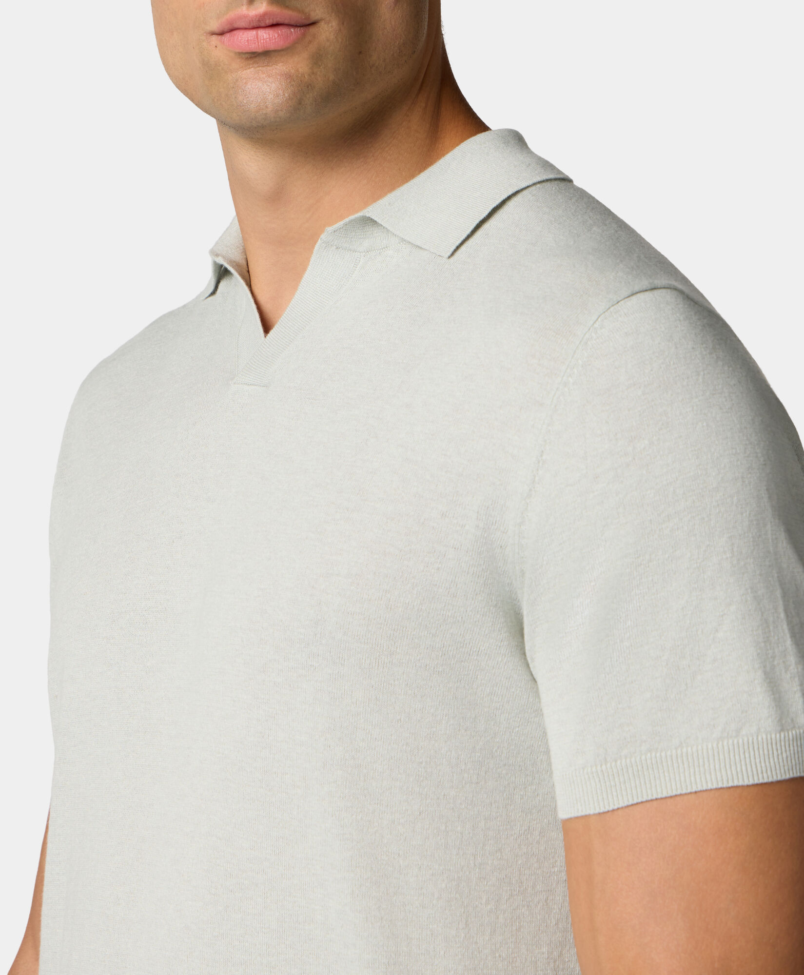 Brooks Brothers Organic Cotton-Linen Knit Polo with Johnny Collar Teal KNPOL018COBLI004TEALP001