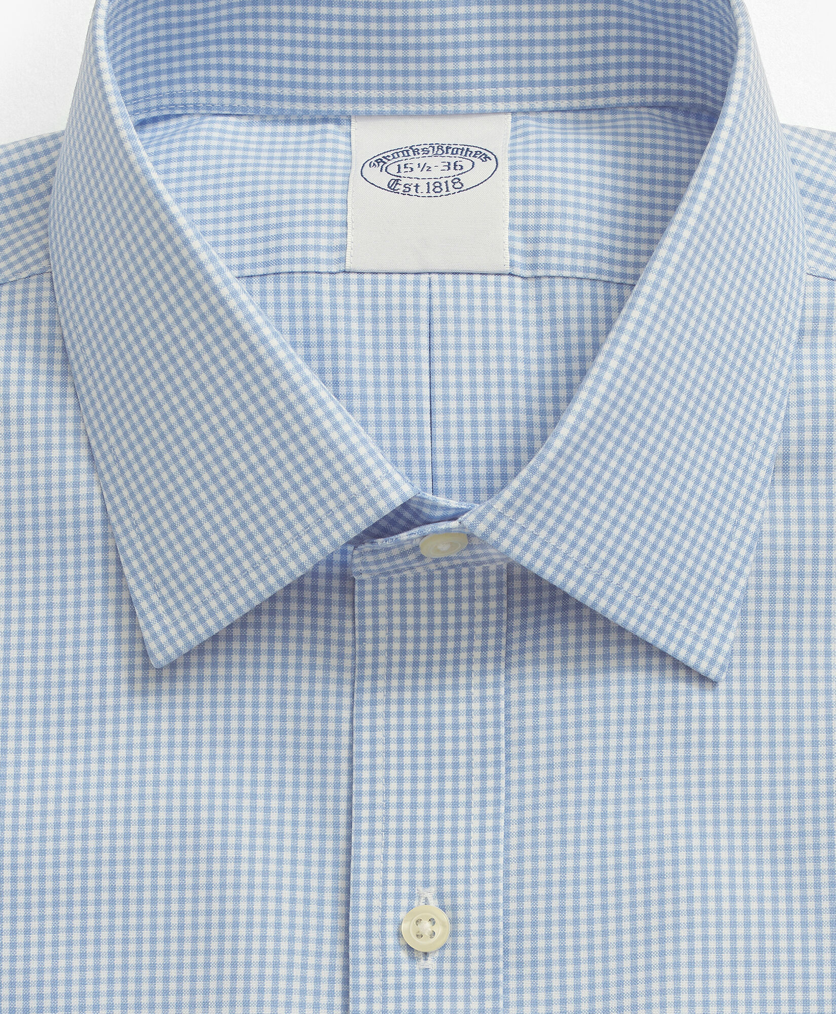 Gingham Regular Fit Cotton Dress Shirt with Ainsley Collar in Light Blue for Men Brooks Brothers UK