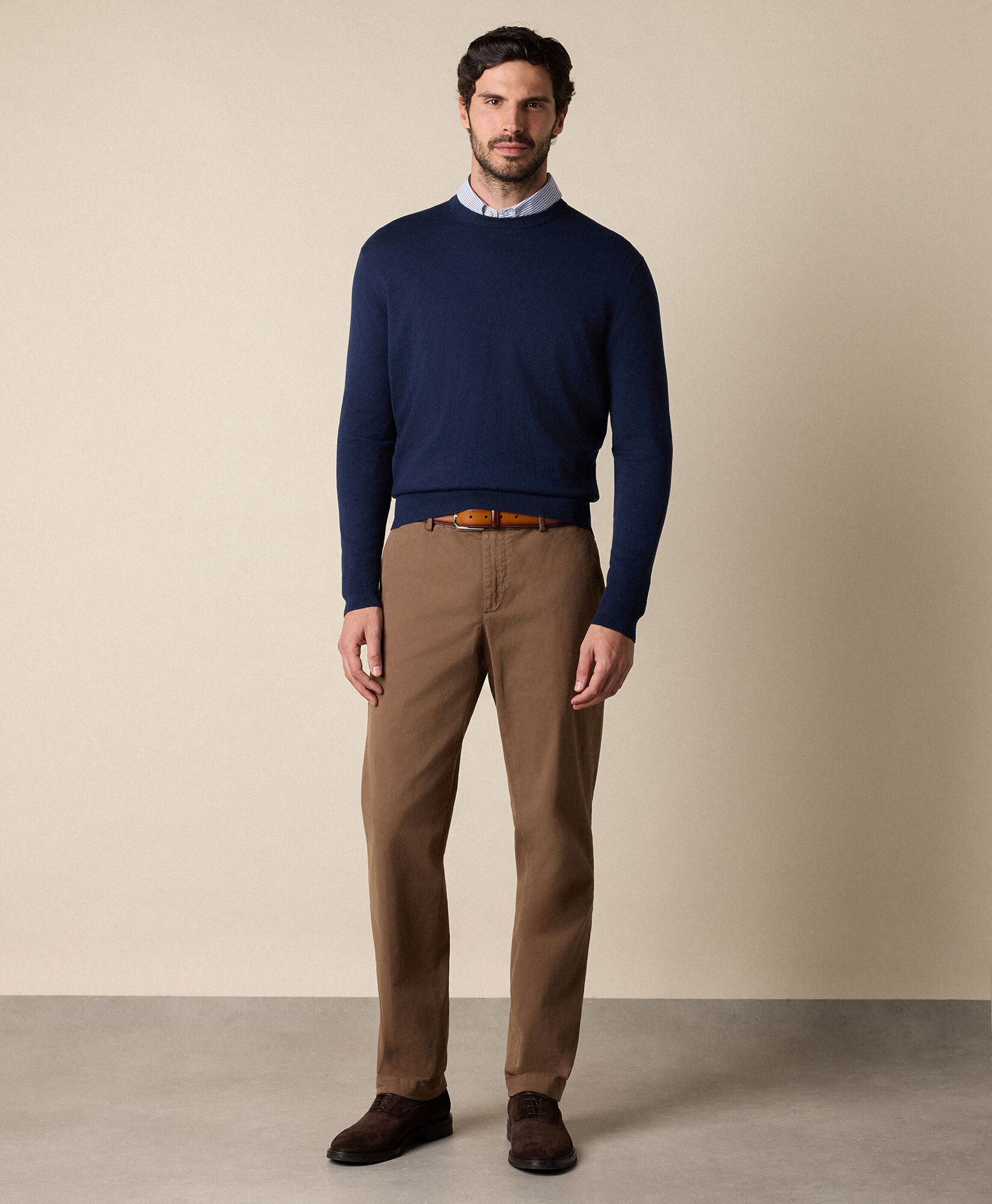 Brooks Brothers Sweter z Okrągłym Dekoltem z Bawełny i Kaszmiru Granatowy KNCRN079COBWS002NAVYP001