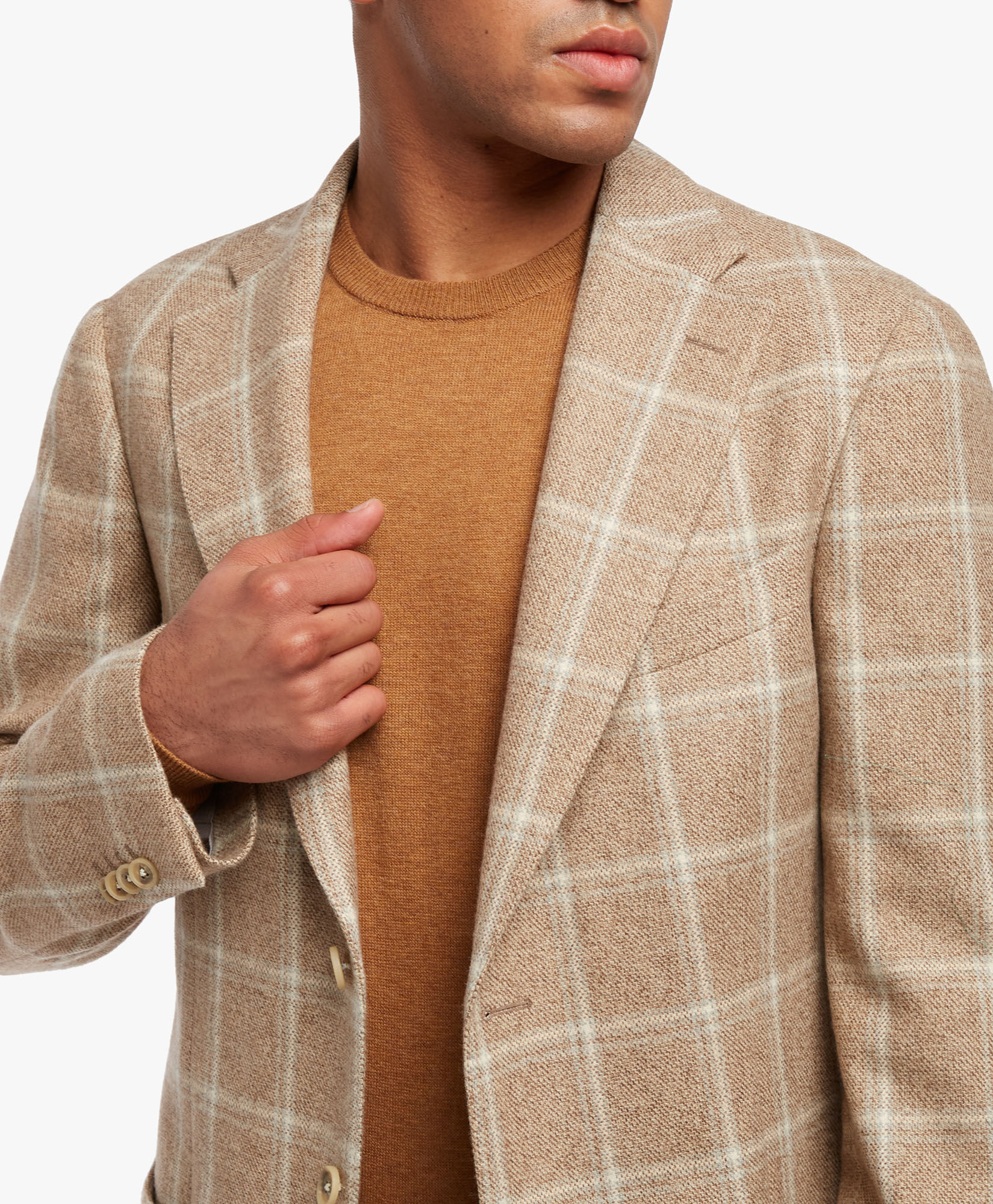 Sand Colored Virgin Wool and Cashmere Blend Sport Coat in Natural