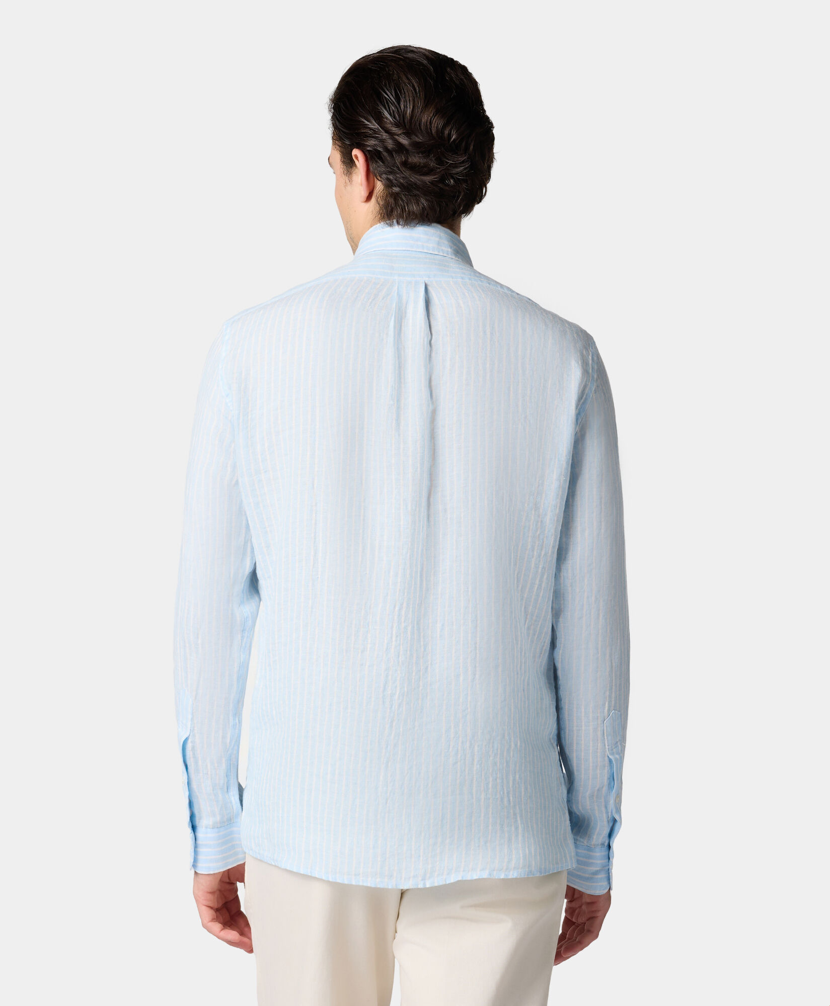 Brooks Brothers Slim Fit Striped Linen Button Down Shirt Sky CSHBD016LIPLI001SKYF0001