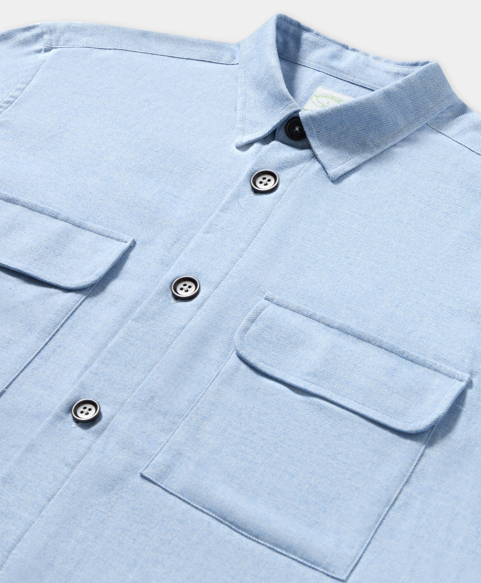 Brooks Brothers Cotton Flannel Overshirt with Flap Pockets Sky CSHAV003COPCO001SKYP0001