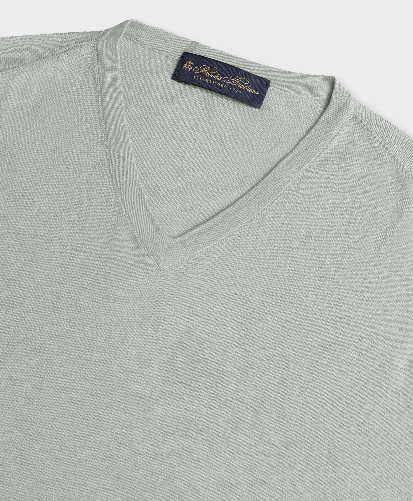 Brooks Brothers Organic Cotton-Linen V-Neck Sweater Teal KNVNK009COBLI004TEALP001