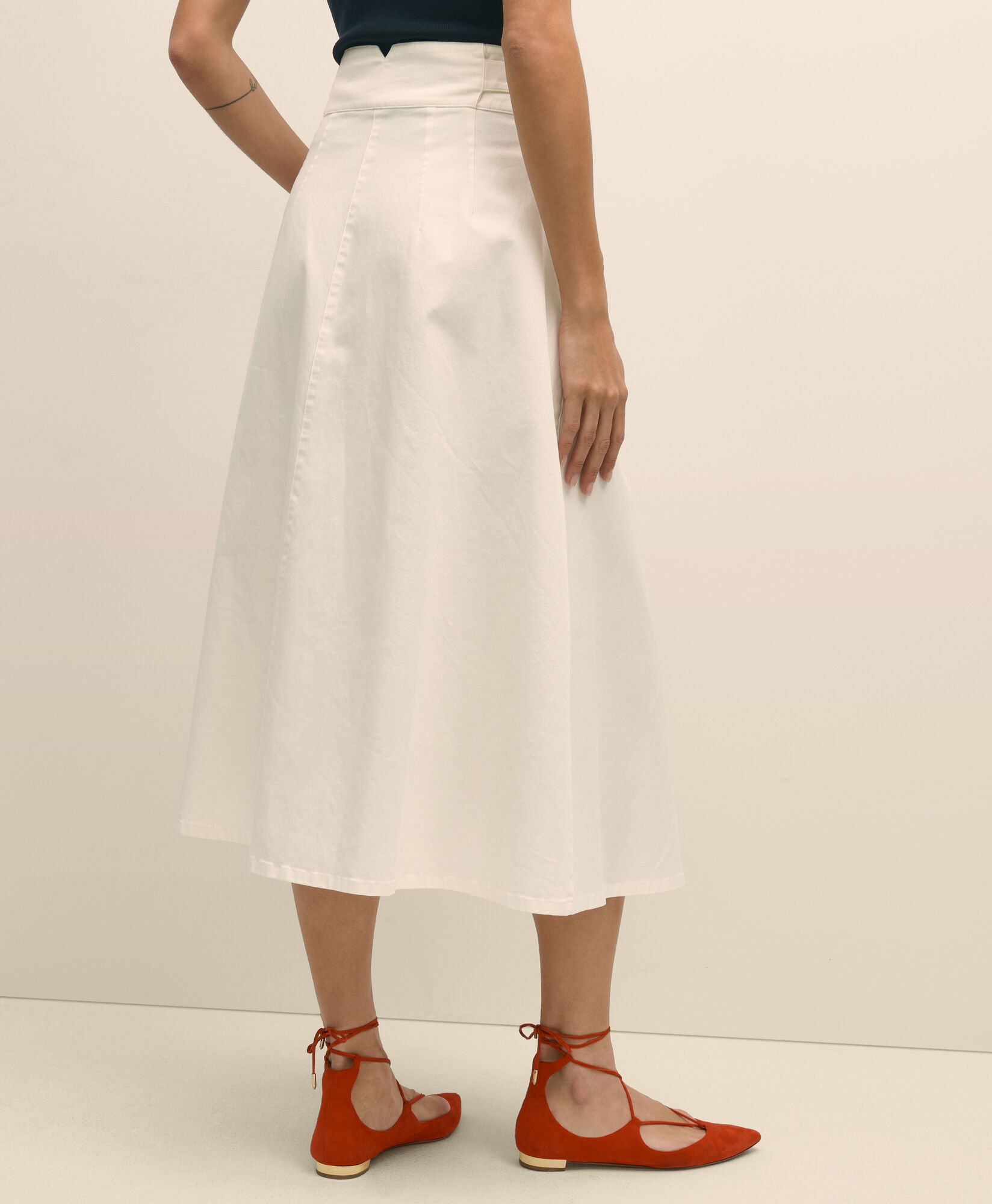 Brooks Brothers Belted A-Line Twill Pleated Skirt White 1000102995US100217962