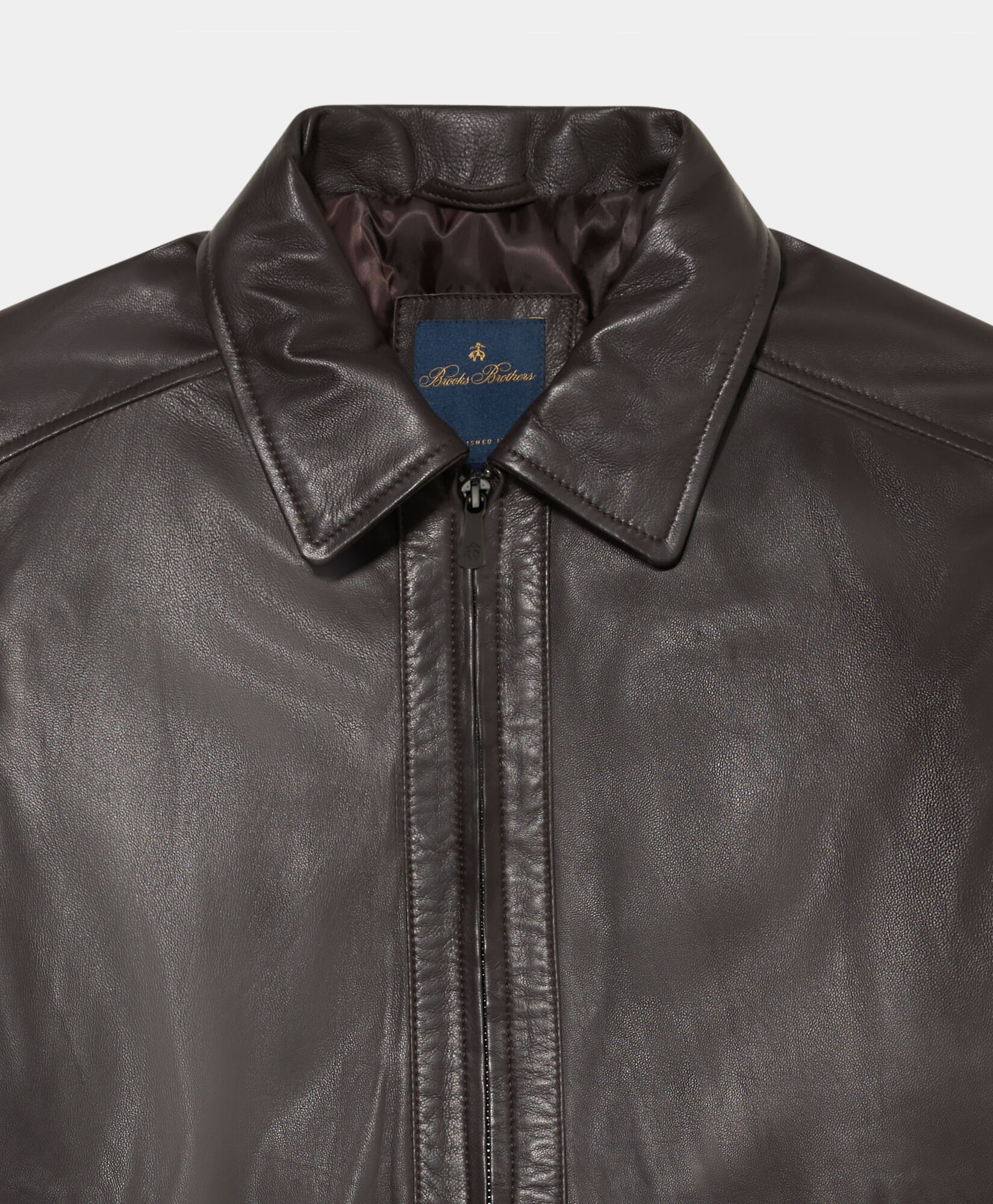 Brooks Brothers Leather Bomber Jacket Dark Brown COJKT020LTPLT002DKBWP001