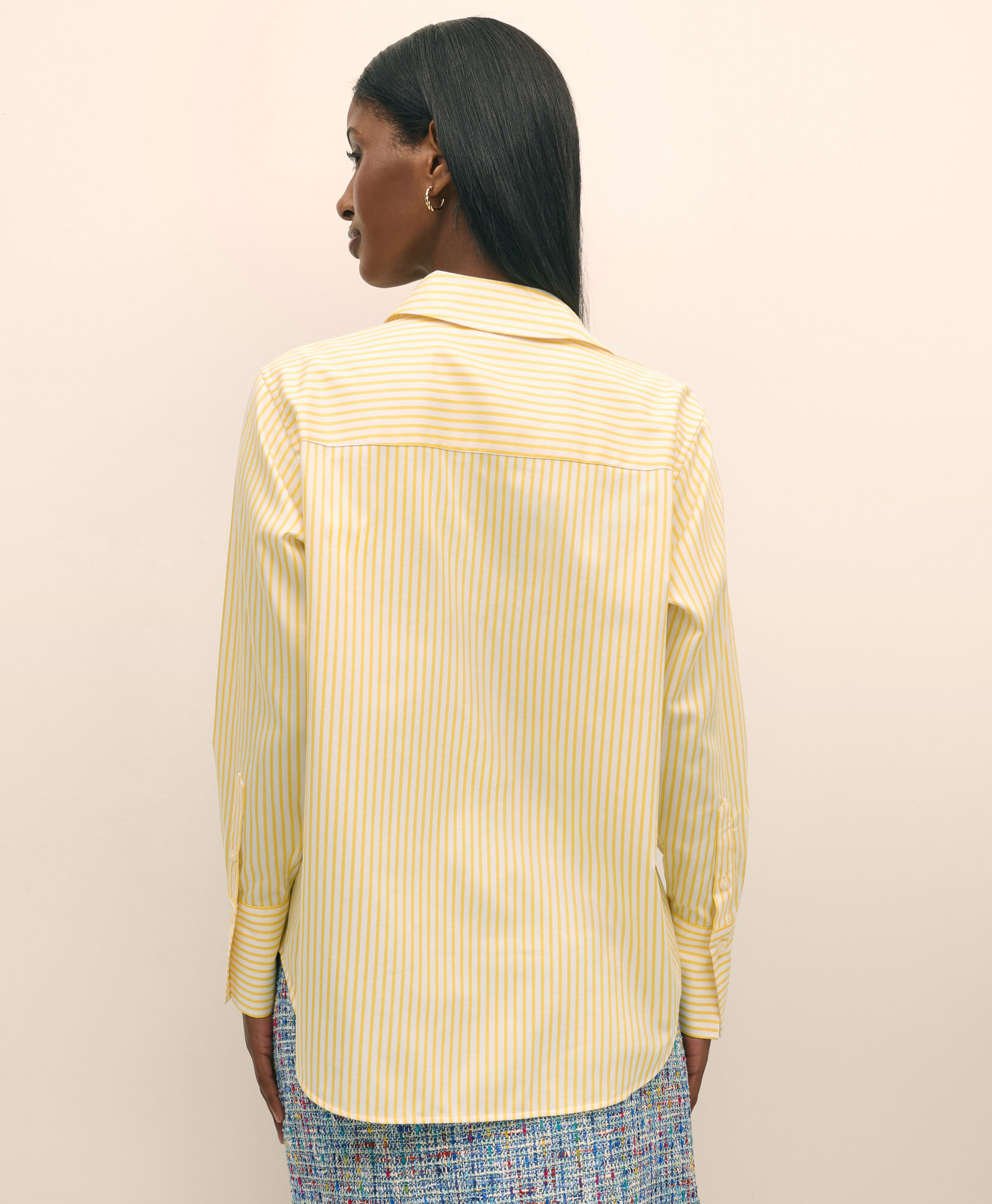 Brooks Brothers Relaxed Fit Cotton Satin Striped Shirt Yellow 1000103028US100218332