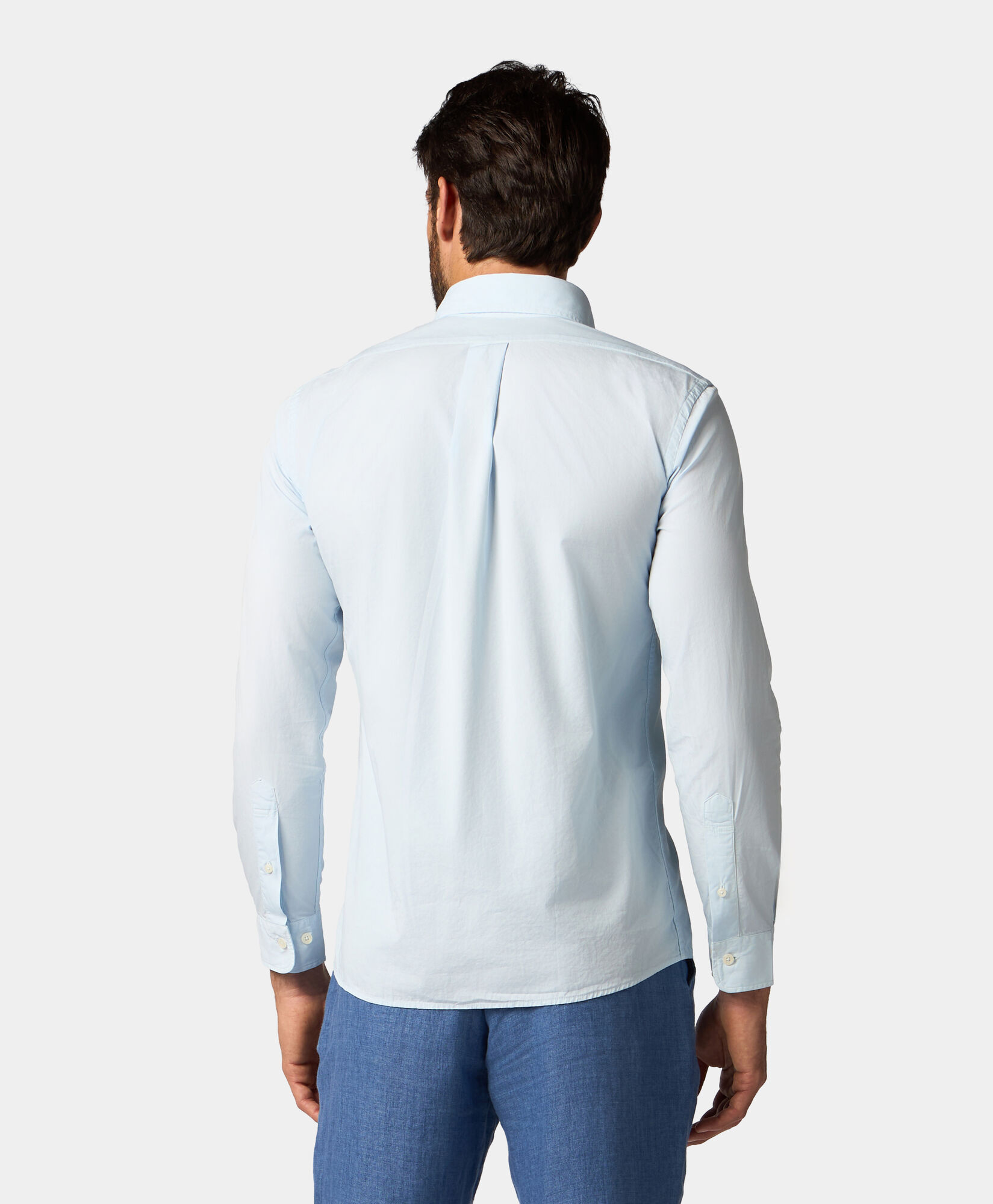 Brooks Brothers Chemise Slim Fit en Coton Teintée à la Garment avec Col Button Down Ciel CSHBD012COPCO001SKYP0001