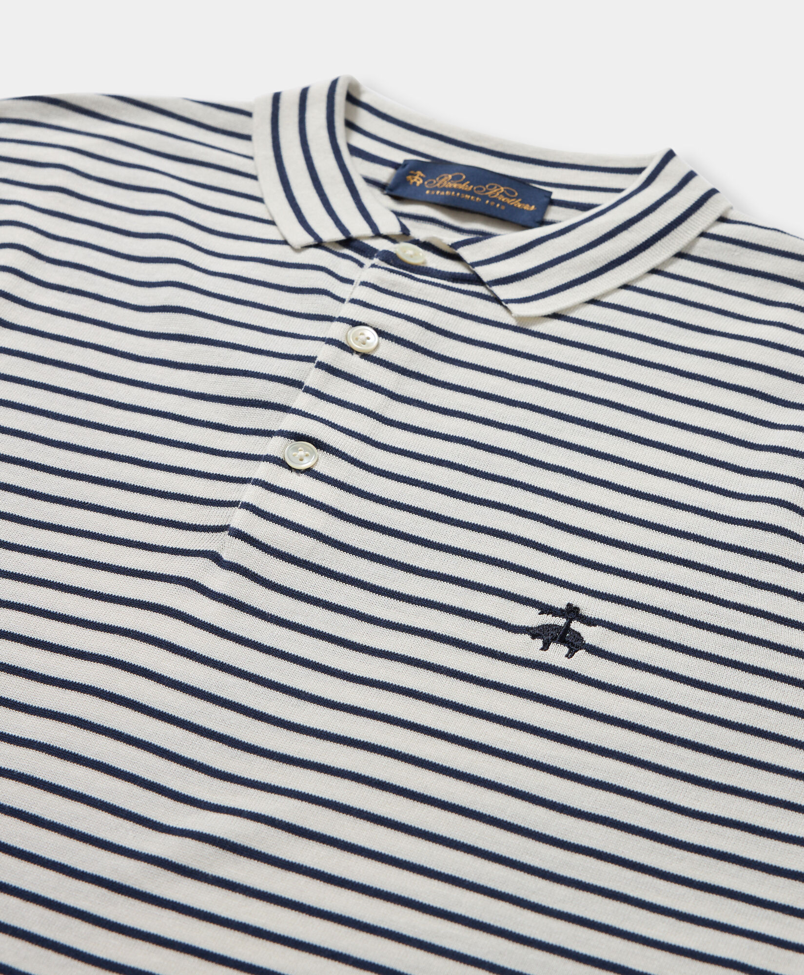 Brooks Brothers Striped Cotton-Silk-Linen Knit Polo White KNPOL014COBSE001WHITF001