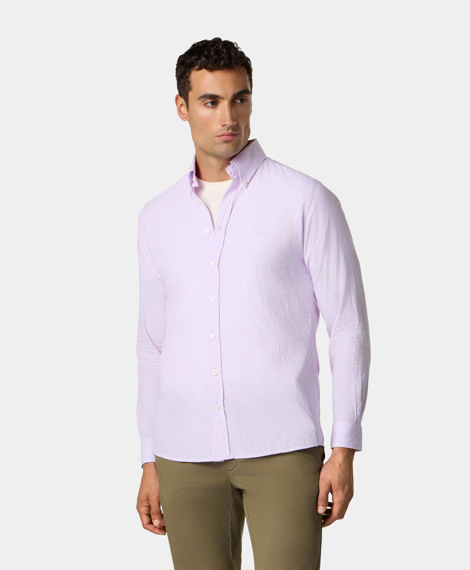 Brooks Brothers Slim Fit Striped Seersucker Button Down Shirt Lilac CSHBD013COPCO001LILCF001