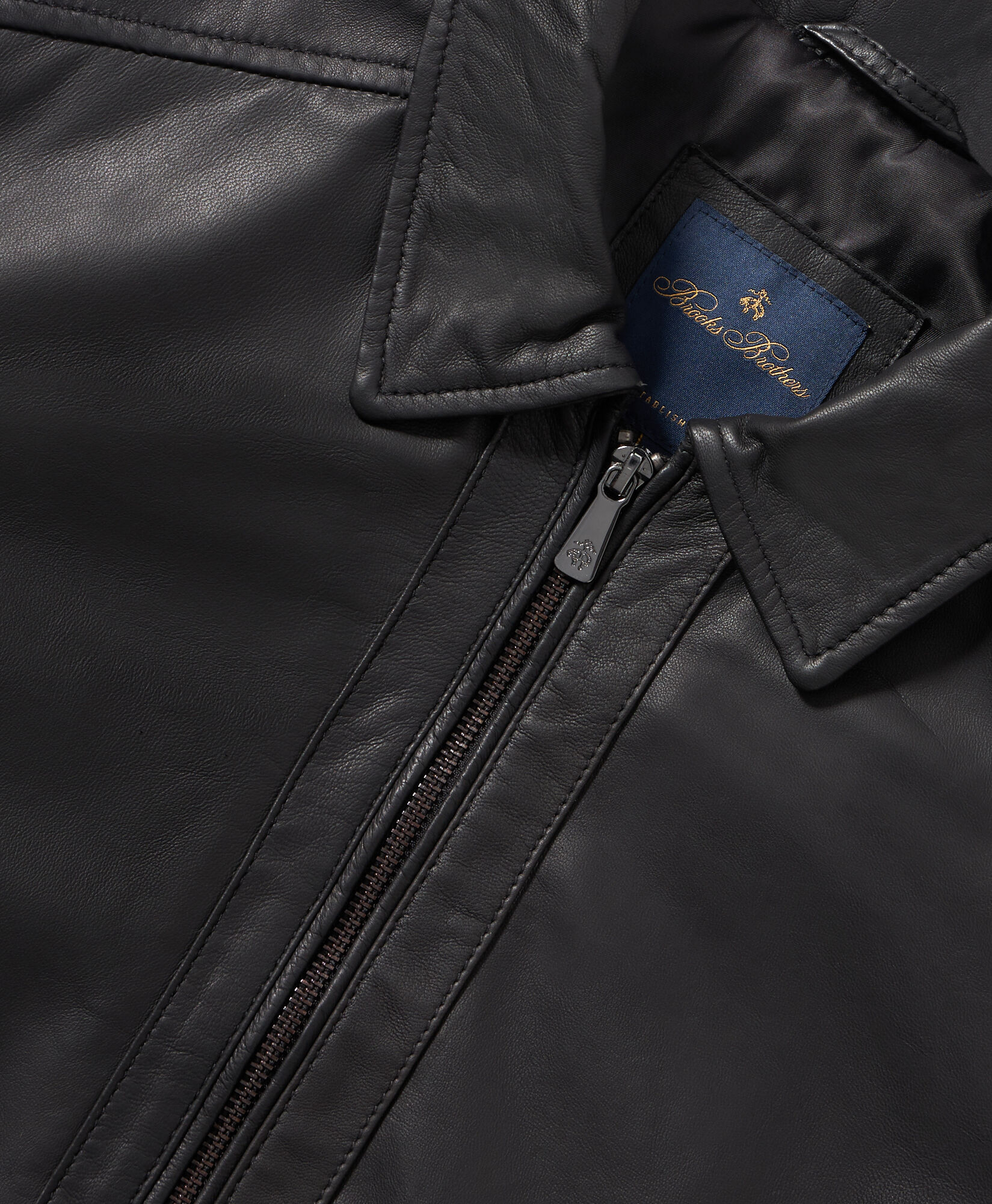 Brooks Brothers Leather Bomber Jacket Black COJKT007LTPLT002BLAKP001