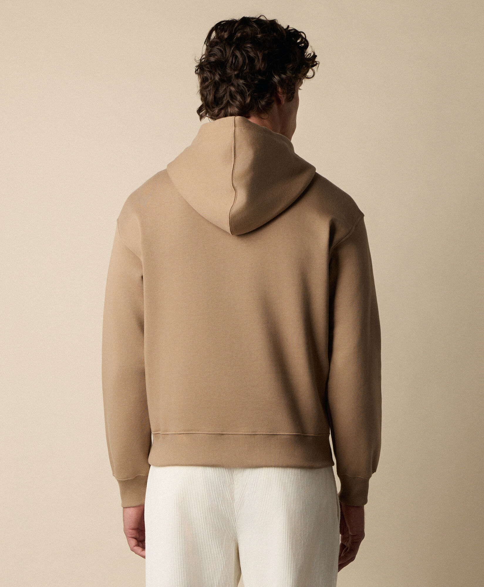 Brooks Brothers Cotton Hoodie with Embroidered Logo Camel SWHOD003COBPL008CAMEP001