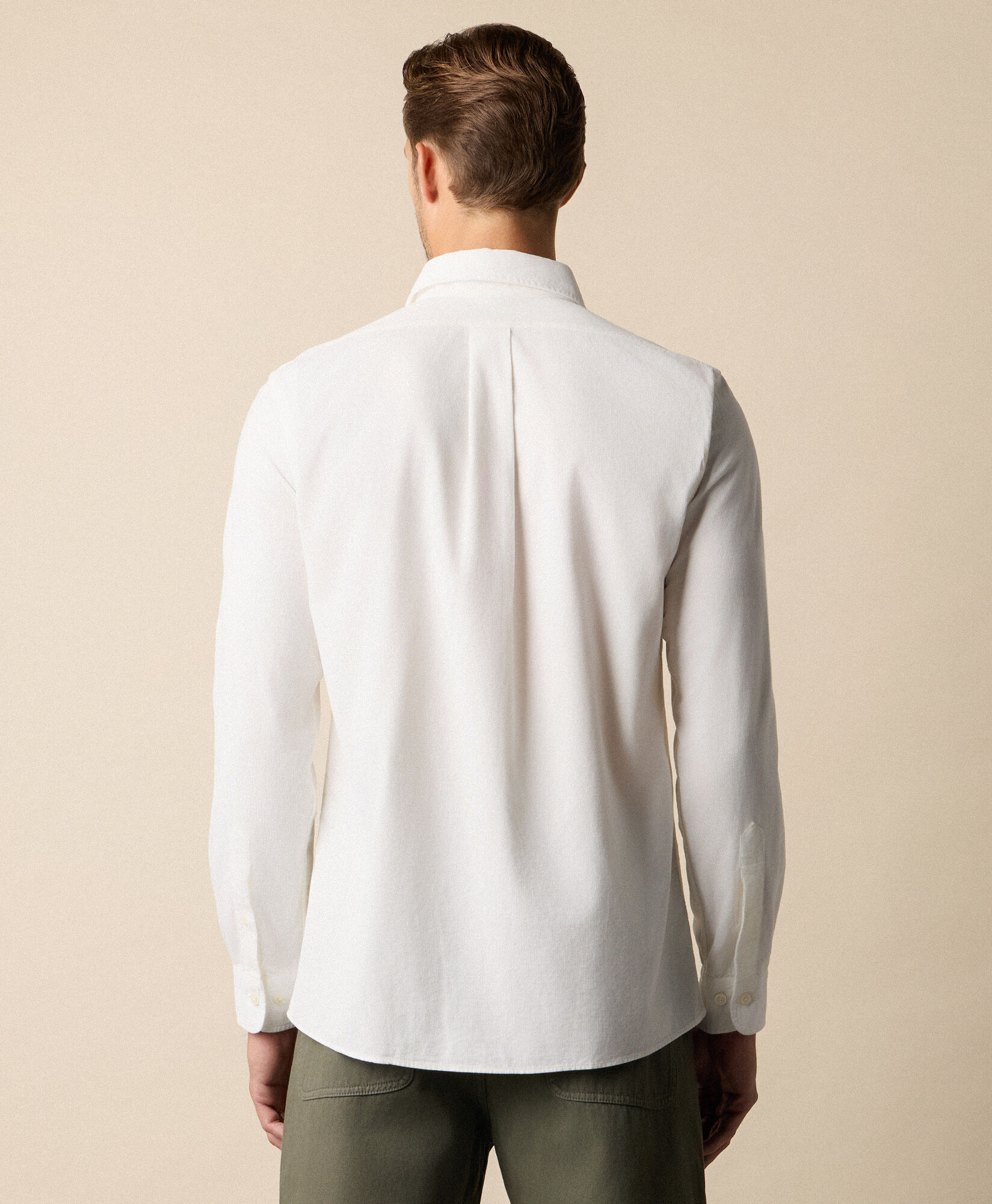 Brooks Brothers Slim Fit Cotton Corduroy Shirt with Spread Collar White CSHSP012COPCO001WHITP001