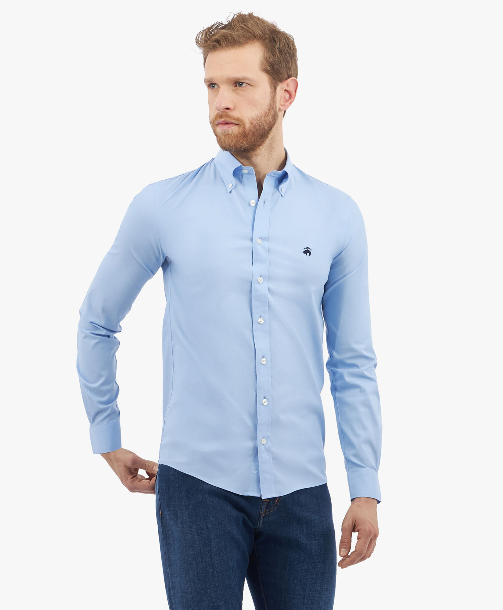 Brooks Brothers Chemise Slim Fit Non-Iron en Coton Stretch avec Col Button-Down Bleu 1000095303US100199976