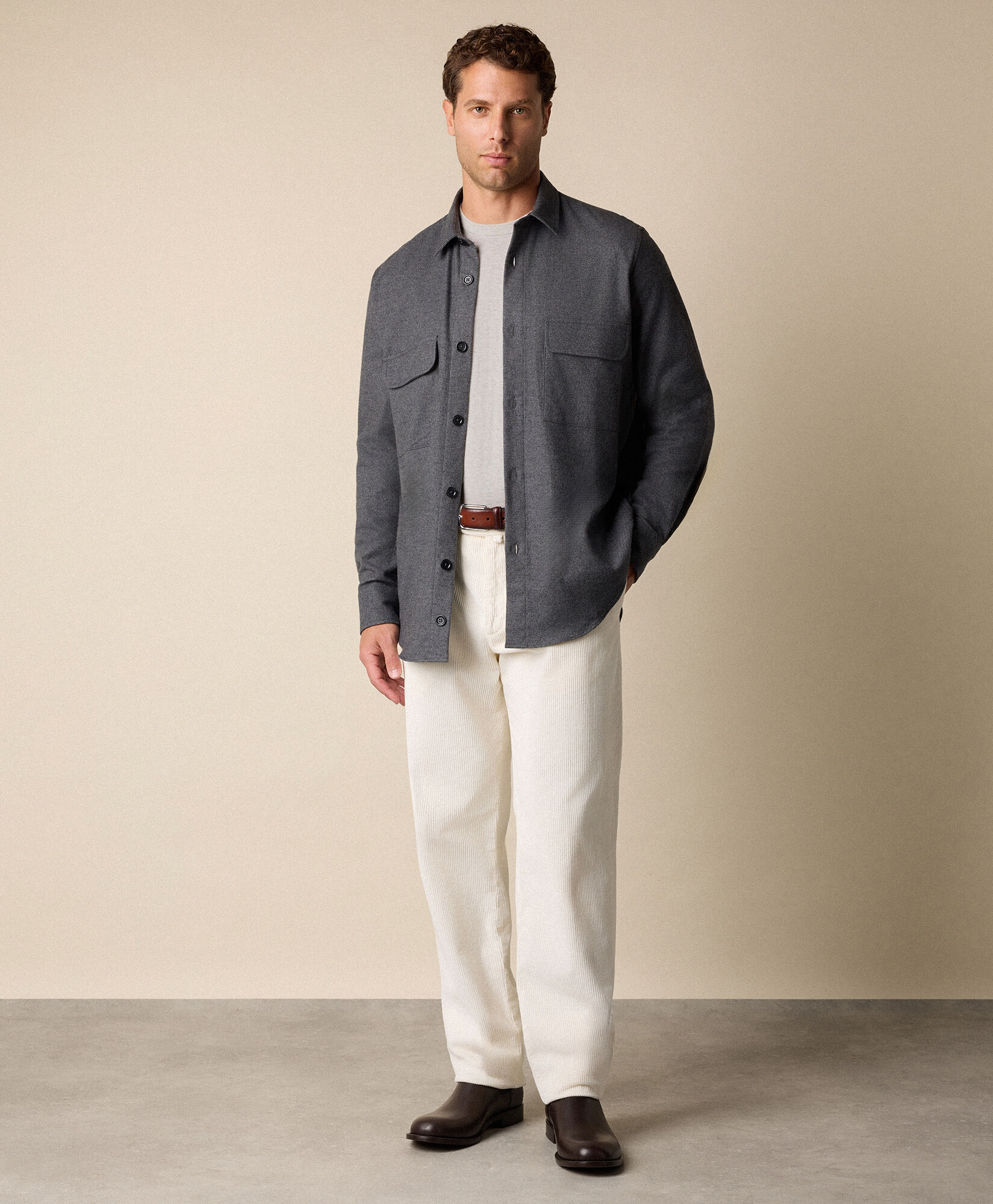 Brooks Brothers Surchemise en Flanelle de Coton avec Poches à Rabat Gris Foncé CSHAV003COPCO001DKGRP001