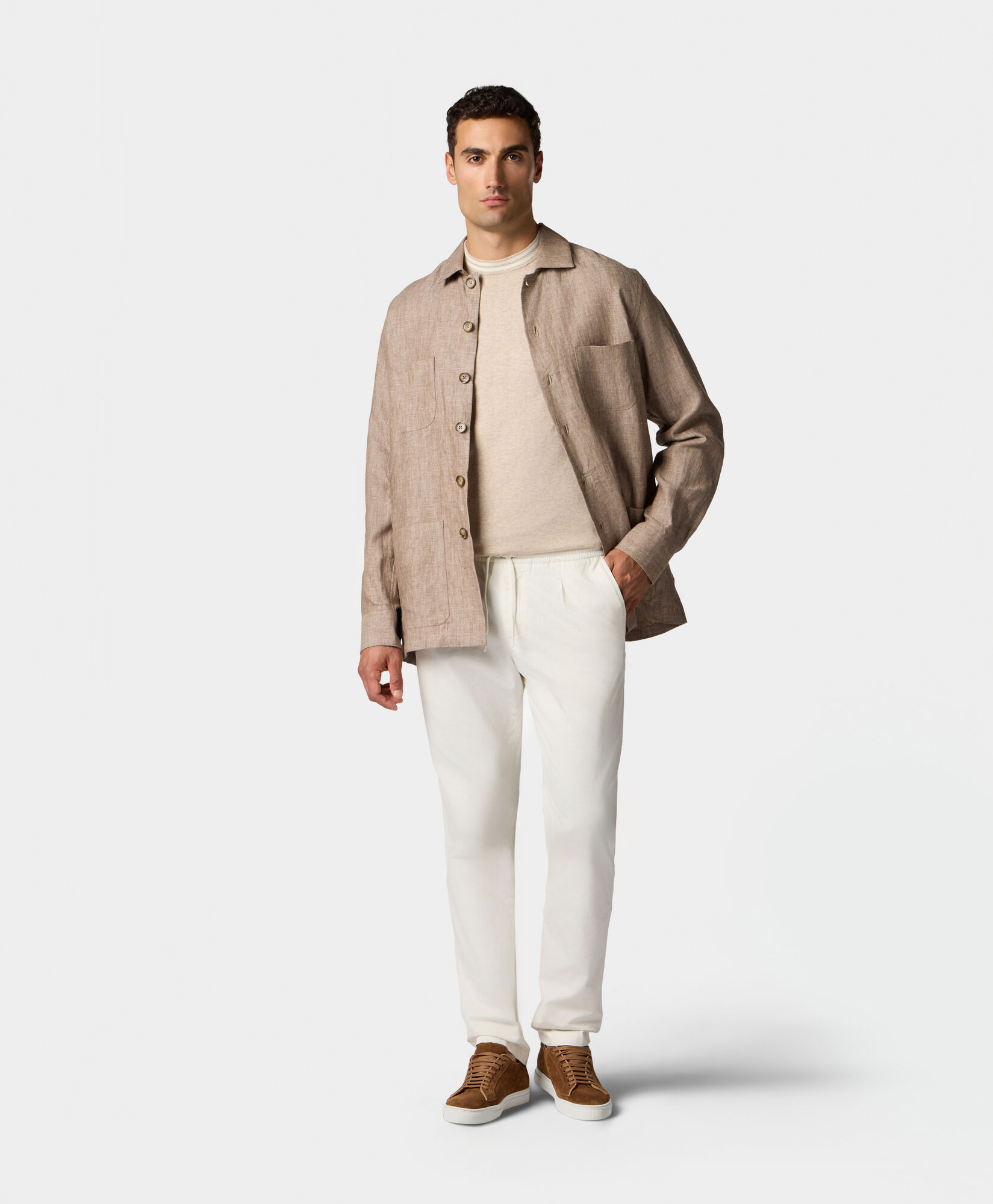 Brooks Brothers Organic Cotton-Linen T-shirt Sand KNCRN049COBLI004SANDP001