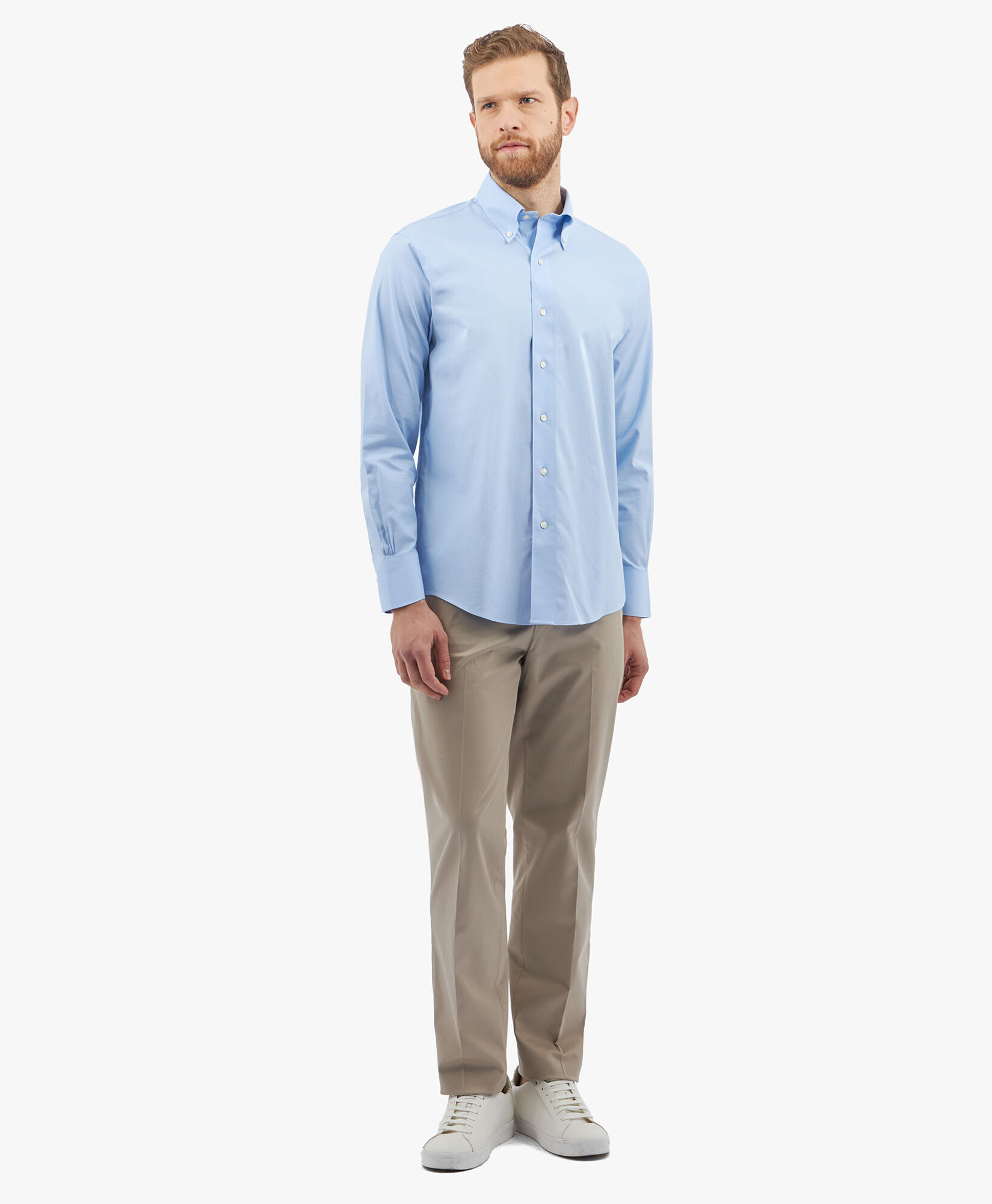 Brooks Brothers Regular Fit Non-Iron Stretch Supima Cotton Twill Shirt with Button Down Collar Light Blue 1000096431US100201330