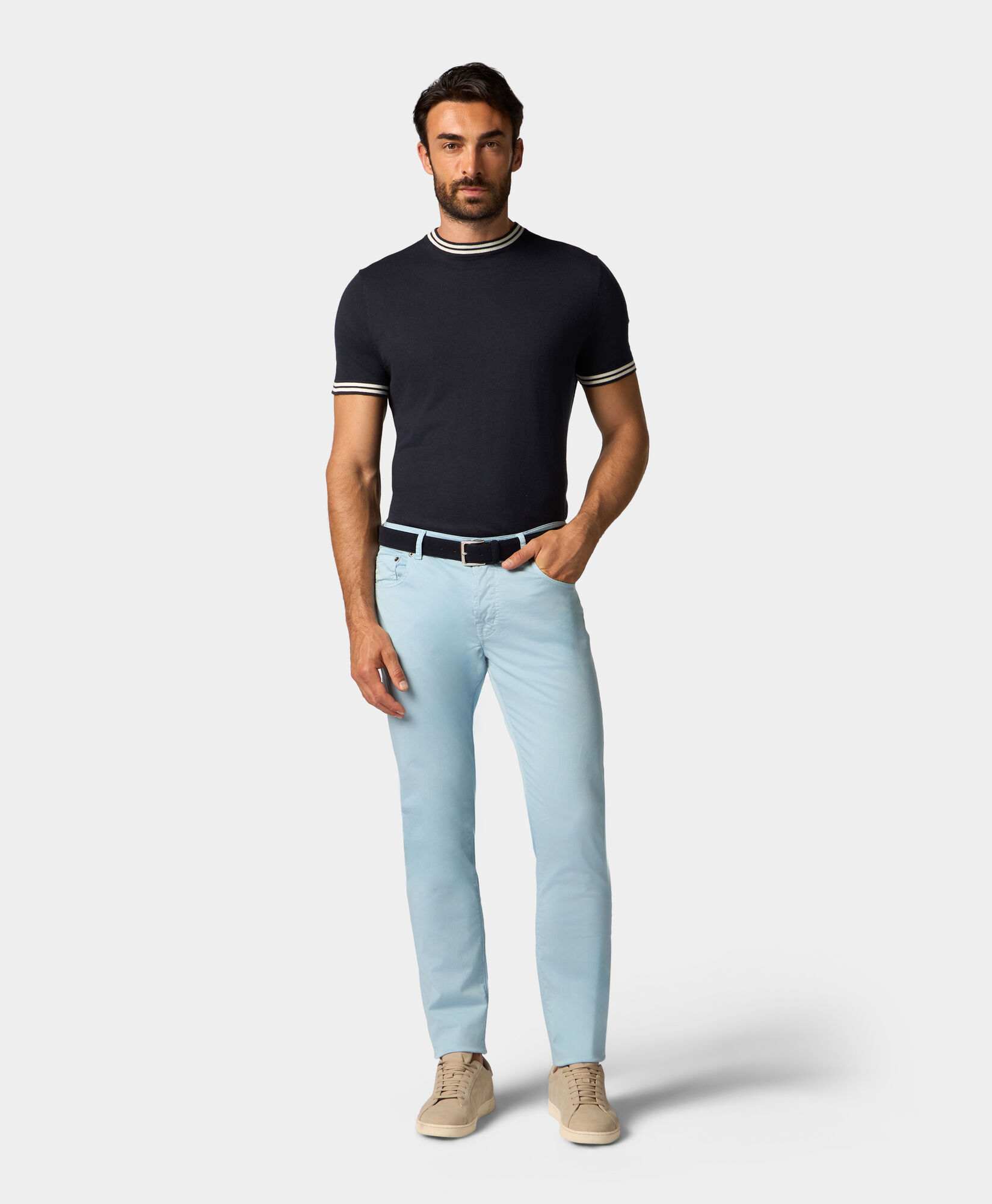 Brooks Brothers Pantalon 5-Pocket en Coton Stretch Ciel CPFPK021COBSP002SKYP0001