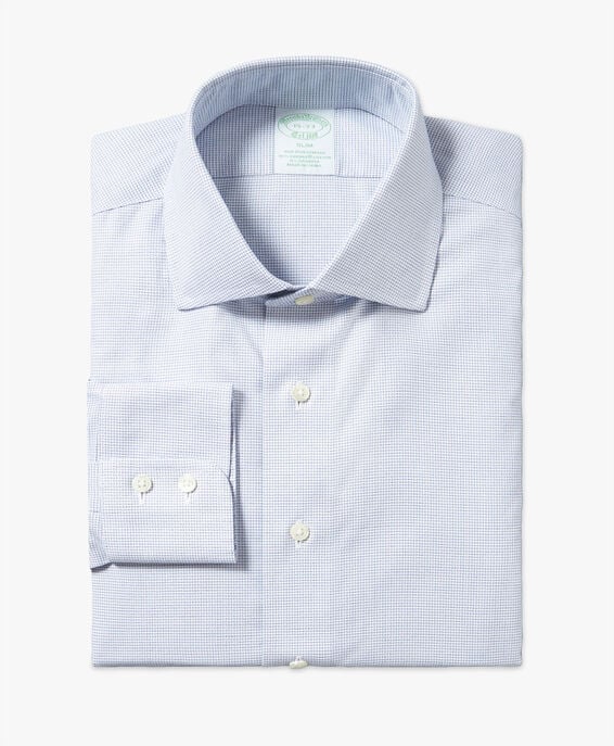 Brooks Brothers Camisa de algodón elástico azul non-iron corte slim con cuello inglés abierto Azul Claro 1000097513US100205367