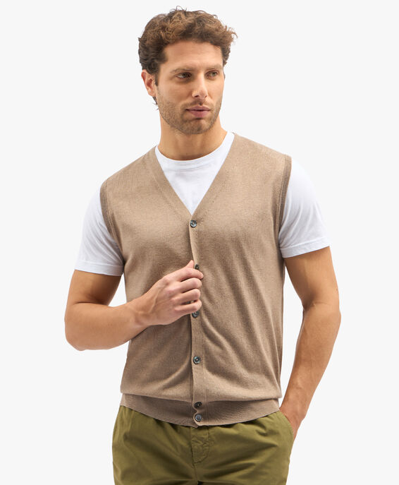 Brooks Brothers Beige Silk-Cashmere Blend Sweater Vest Beige KNTVE001SEBWS001BEIGP001