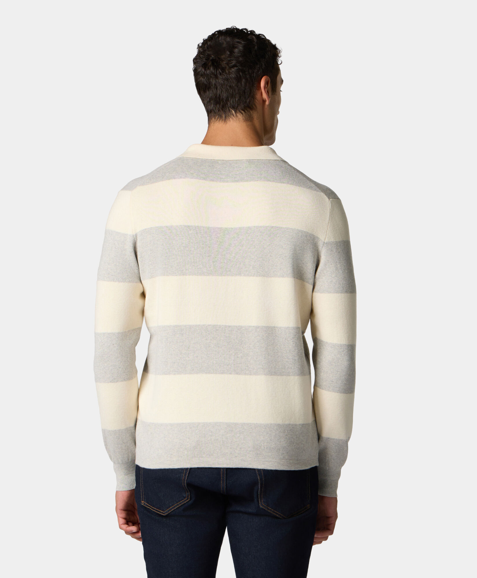 Brooks Brothers Striped Cotton-Cashmere Rugby Knit Polo Light Grey KNPOL012COBWO002LTGRF001
