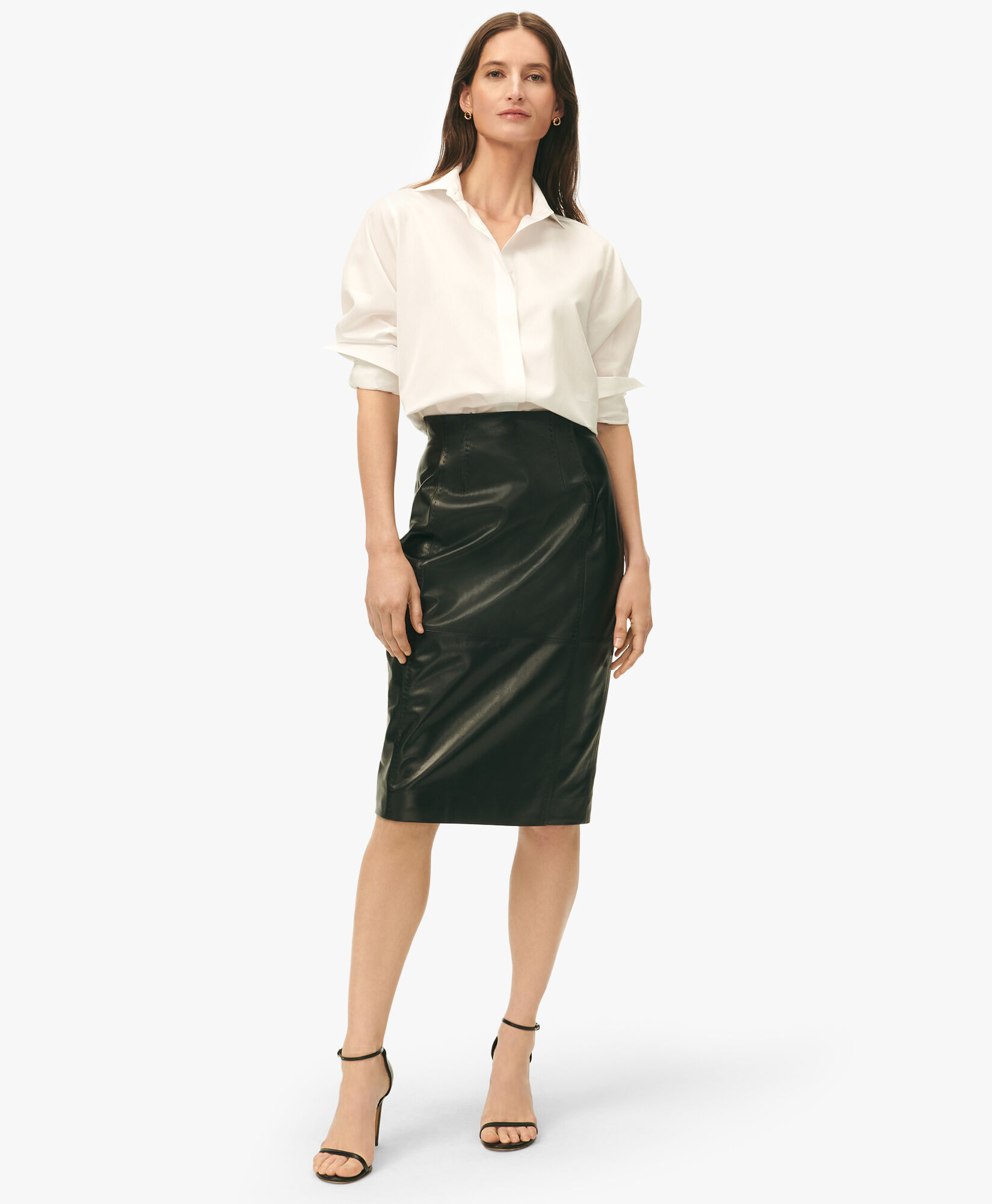 High Waisted Leather Pencil Skirt in Black for Women Brooks Brothers UK