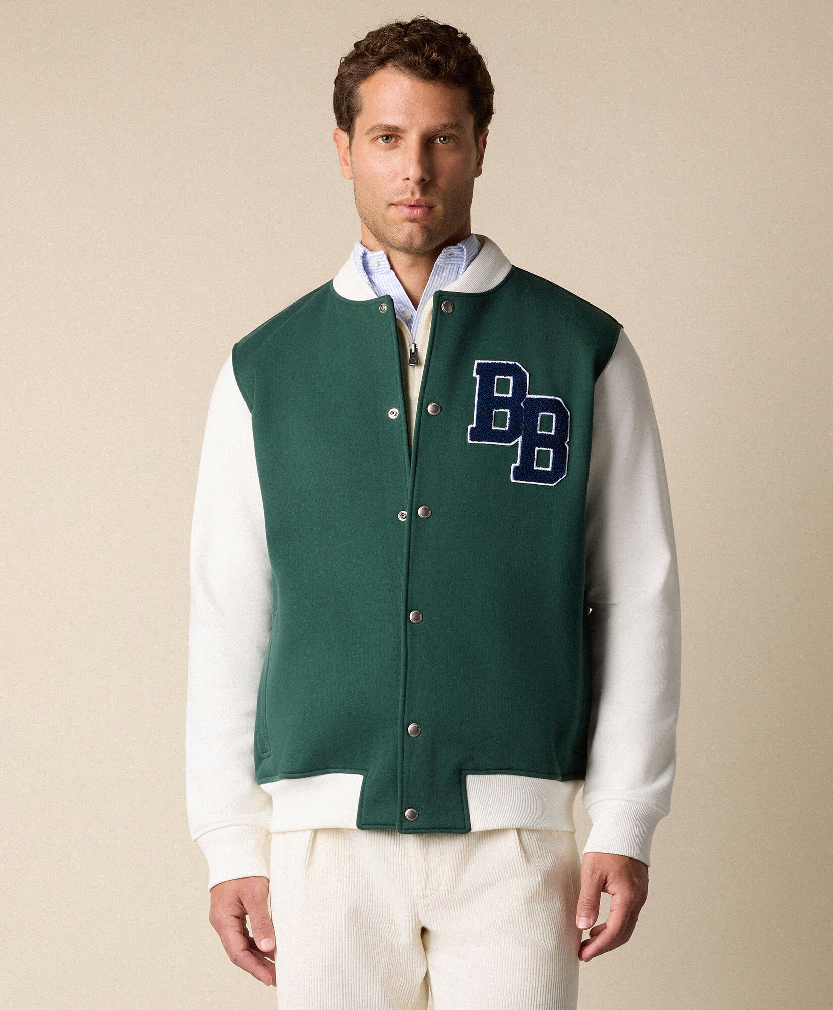 Brooks Brothers Terry Logo Cotton Varsity Jacket Green COBOM016COBPL007GREEF001