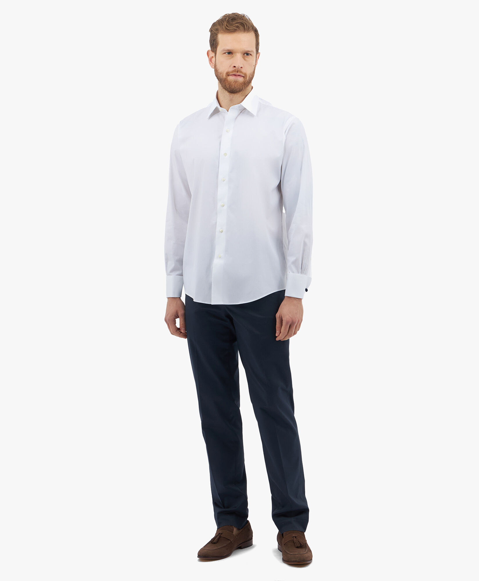 Brooks Brothers Regular Fit Non-Iron Stretch Cotton Shirt with Ainsley Collar White 1000096430US100201323