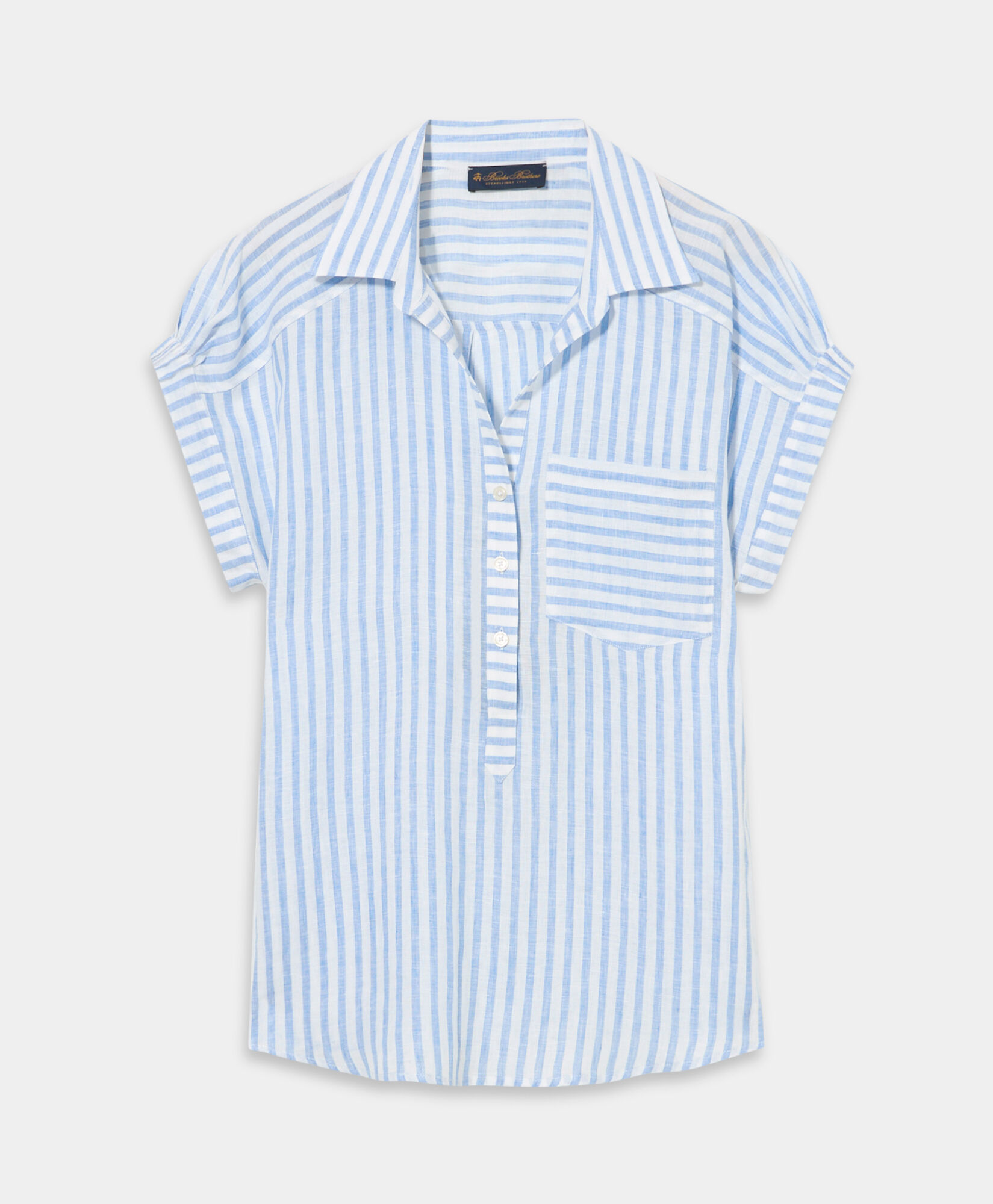 Brooks Brothers Regular Fit Printed Linen Blouse Light Blue CSHPL001LIPLI001LTBLF001