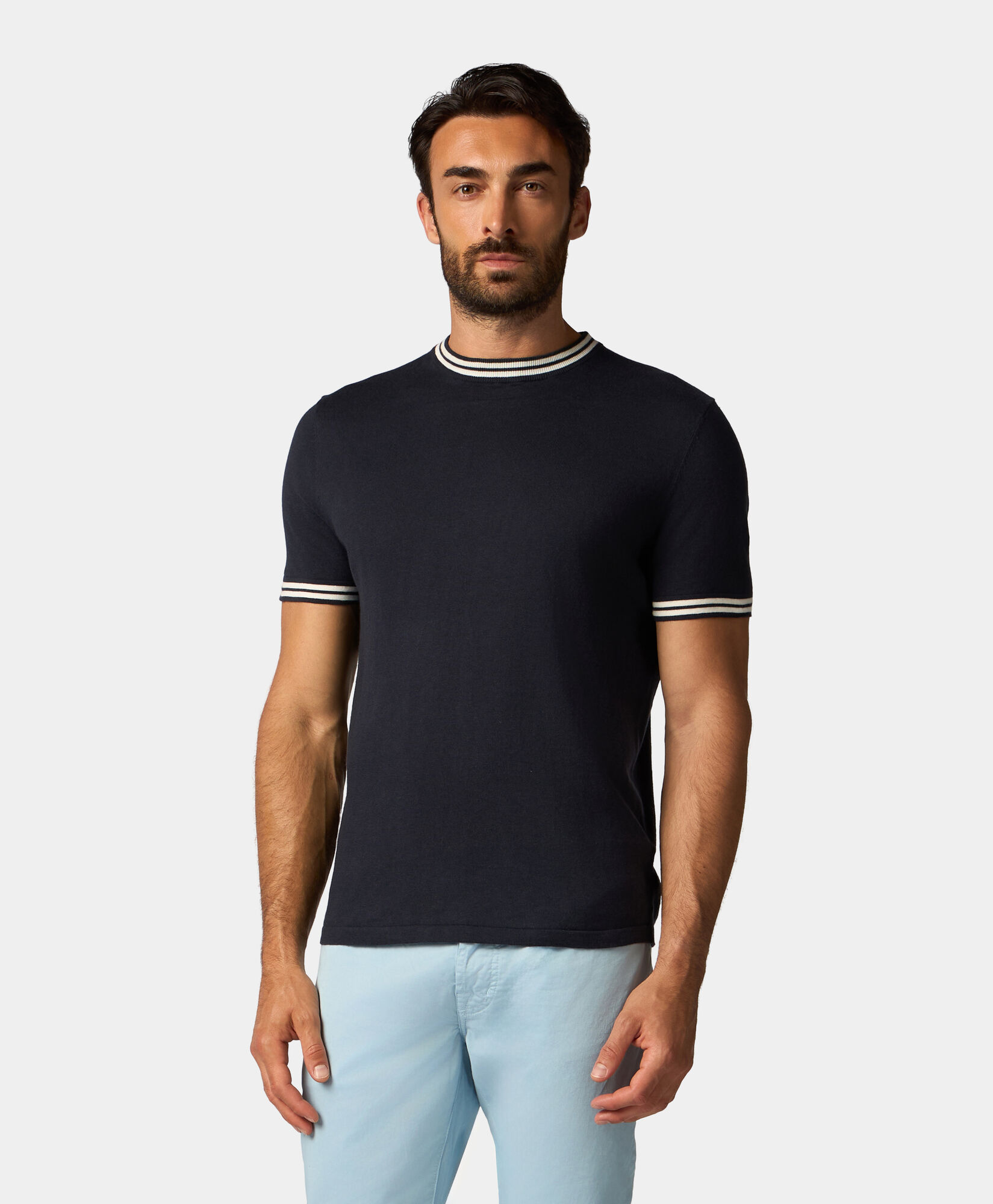 Brooks Brothers Organic Cotton-Linen T-shirt Navy KNCRN049COBLI004NAVYP001