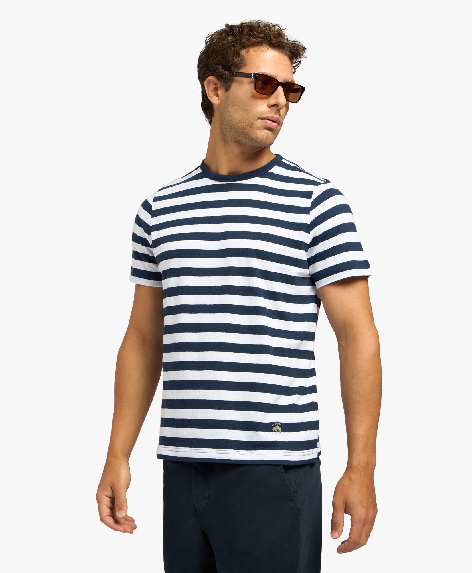 Navy Striped Linen and Cotton T Shirt in Navy and White for Men Brooks Brothers UK
