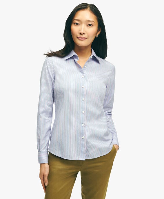 Brooks Brothers Camisa de vestir entallada non-iron en dobby de algodón Supima elástico Rosa y azul 1000098316US100209178