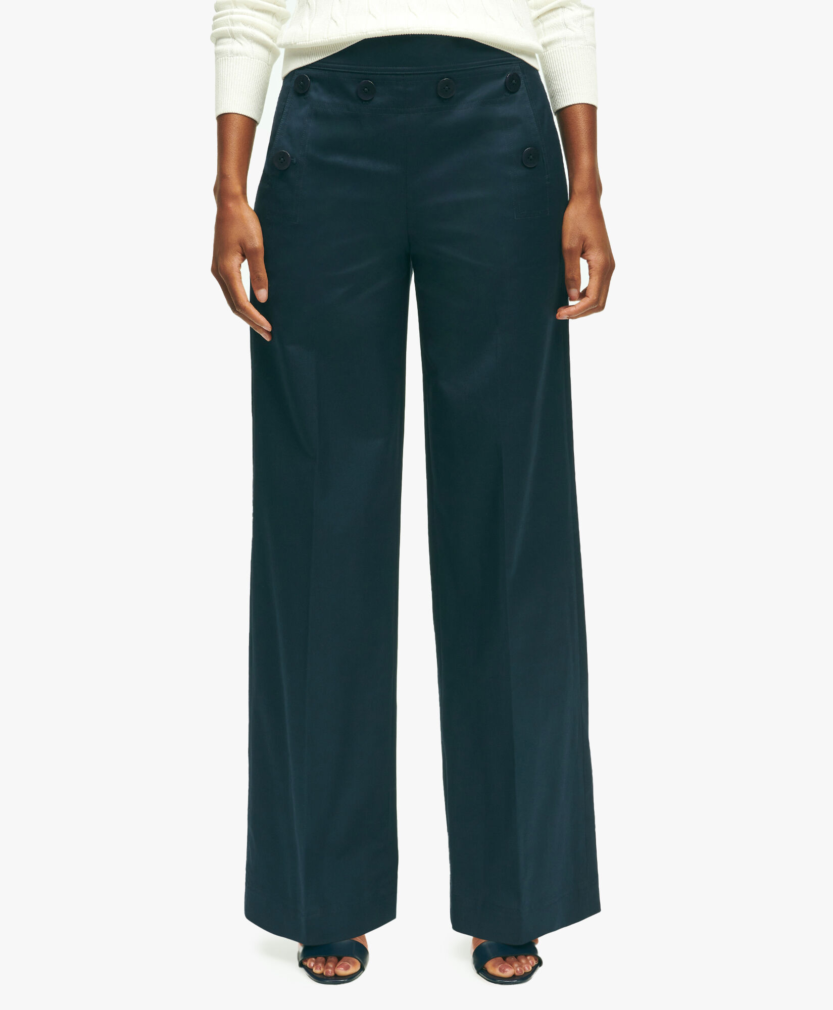 Brooks Brothers Navy Cotton Twill Wide-Leg Sailor Pants Navy 1000098304US100207068