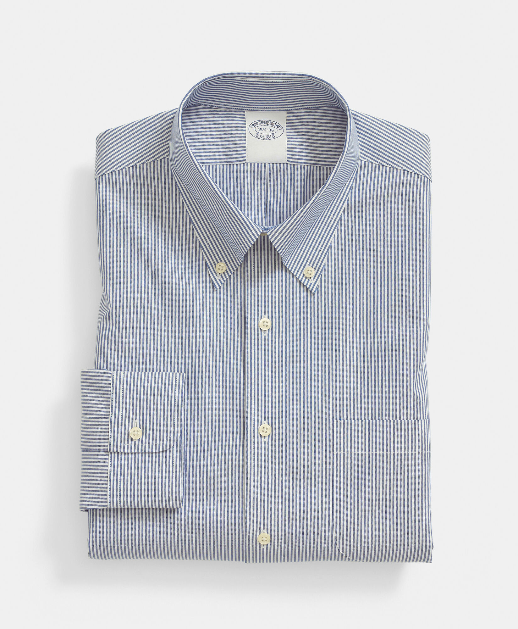 Brooks Brothers Regular Fit Non-Iron Oxford Pinpoint Stretch Supima Shirt with Button Down Collar Bright Blue 1000095113US100199470