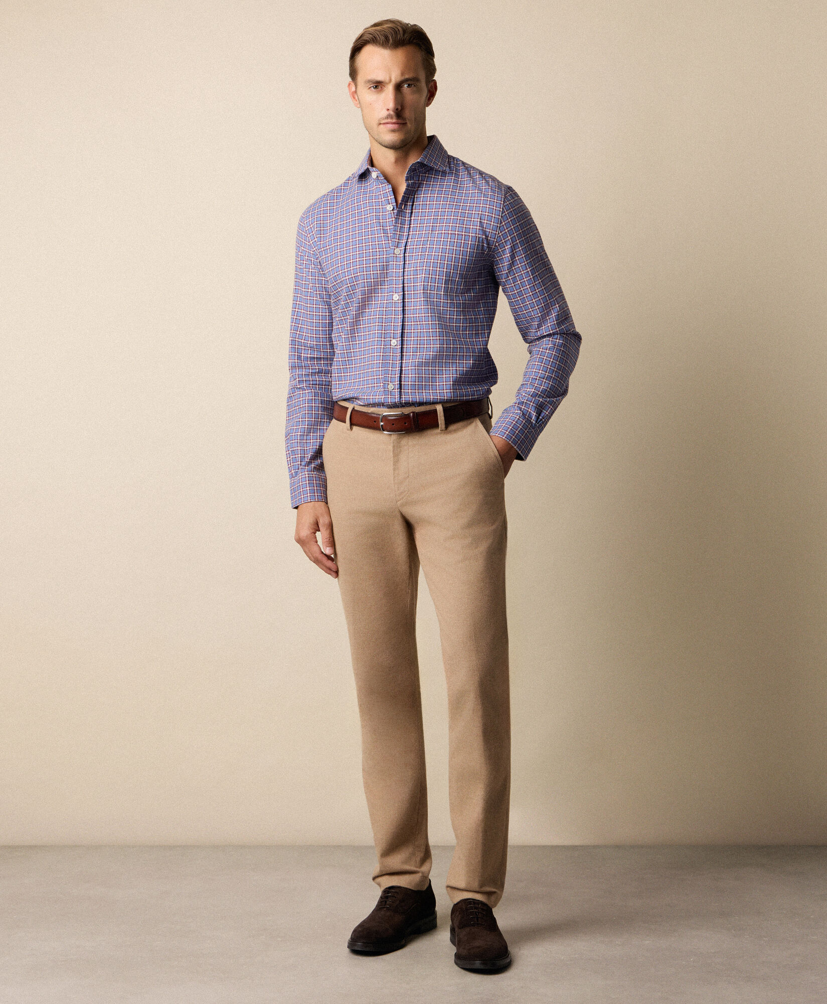 Brooks Brothers Chino in Flanella di Cotone Regular Fit Cammello CPCHI063COBSP001CAMEP001