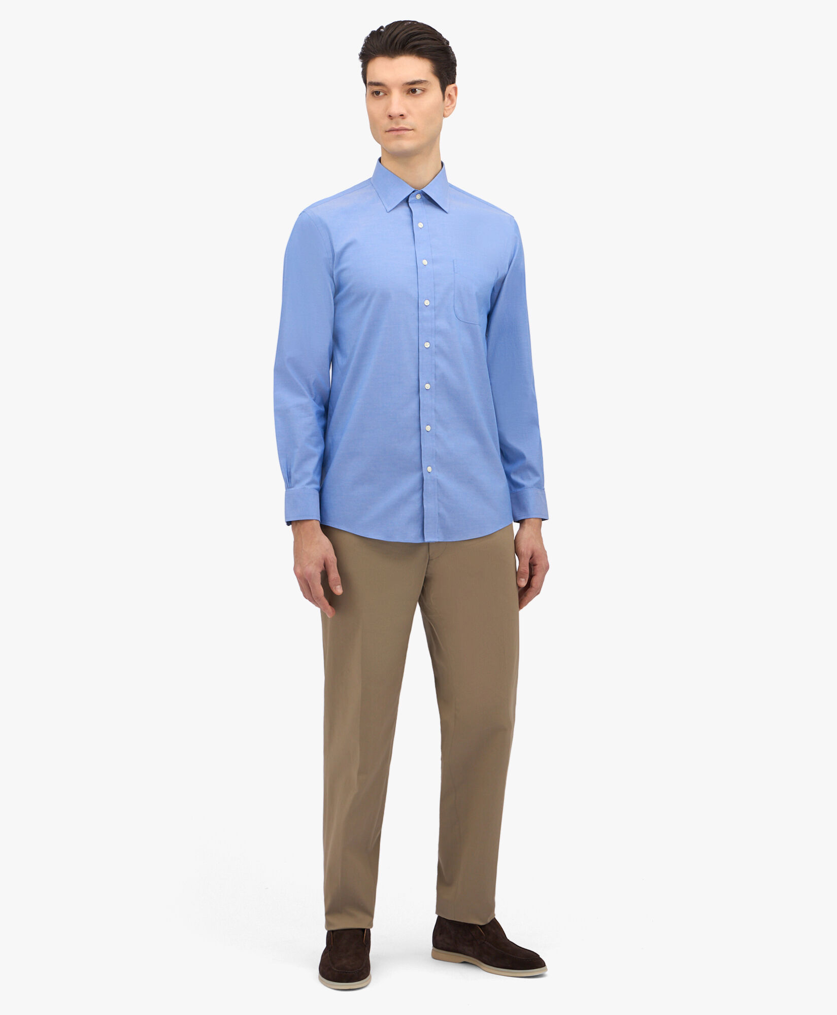 Brooks Brothers Chemise coupe slim en coton stretch bleu non-iron avec col Ainsley Bleu 1000095085US100199391
