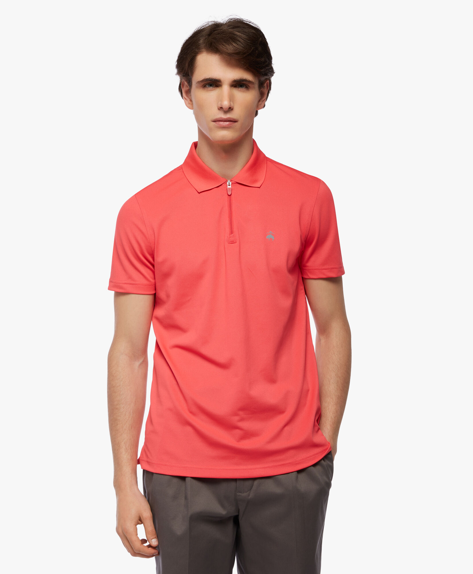 KNT ML GOLF SS ZIP POLO SOLID in GERANIUM for Men Brooks Brothers UK