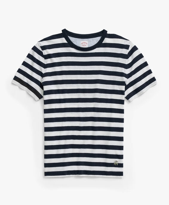 Brooks Brothers Marineblau gestreiftes T-Shirt aus Leinen-Baumwoll-Mischung Marineblau und Weiß 1000098368US100208817