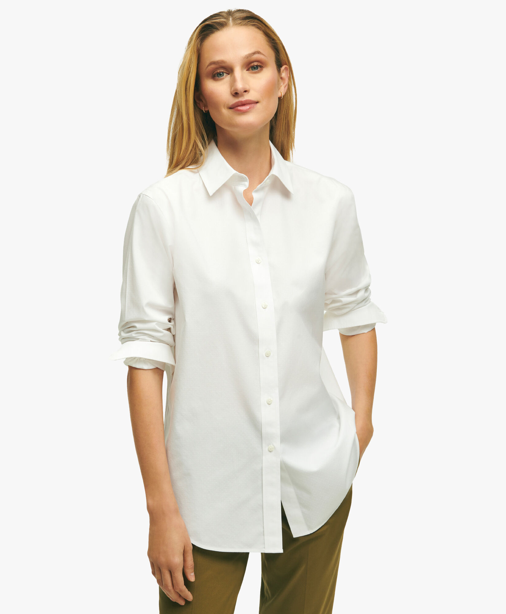 Chemise blanche coupe decontractee non iron en coton Supima stretch en Blanc pour femme Brooks Brothers EU