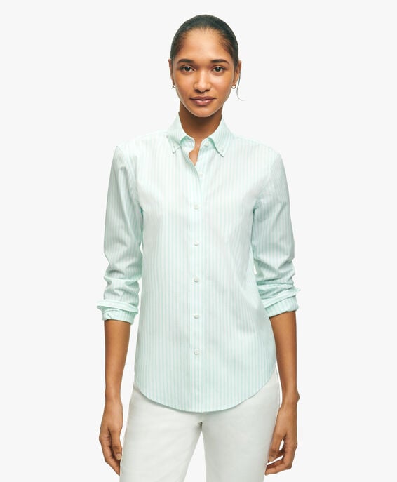 Brooks Brothers Camisa de vestir de algodón Supima elástico non-iron classic fit con rayas de Bengala Turquesa/Aqua 1000090400US100197042