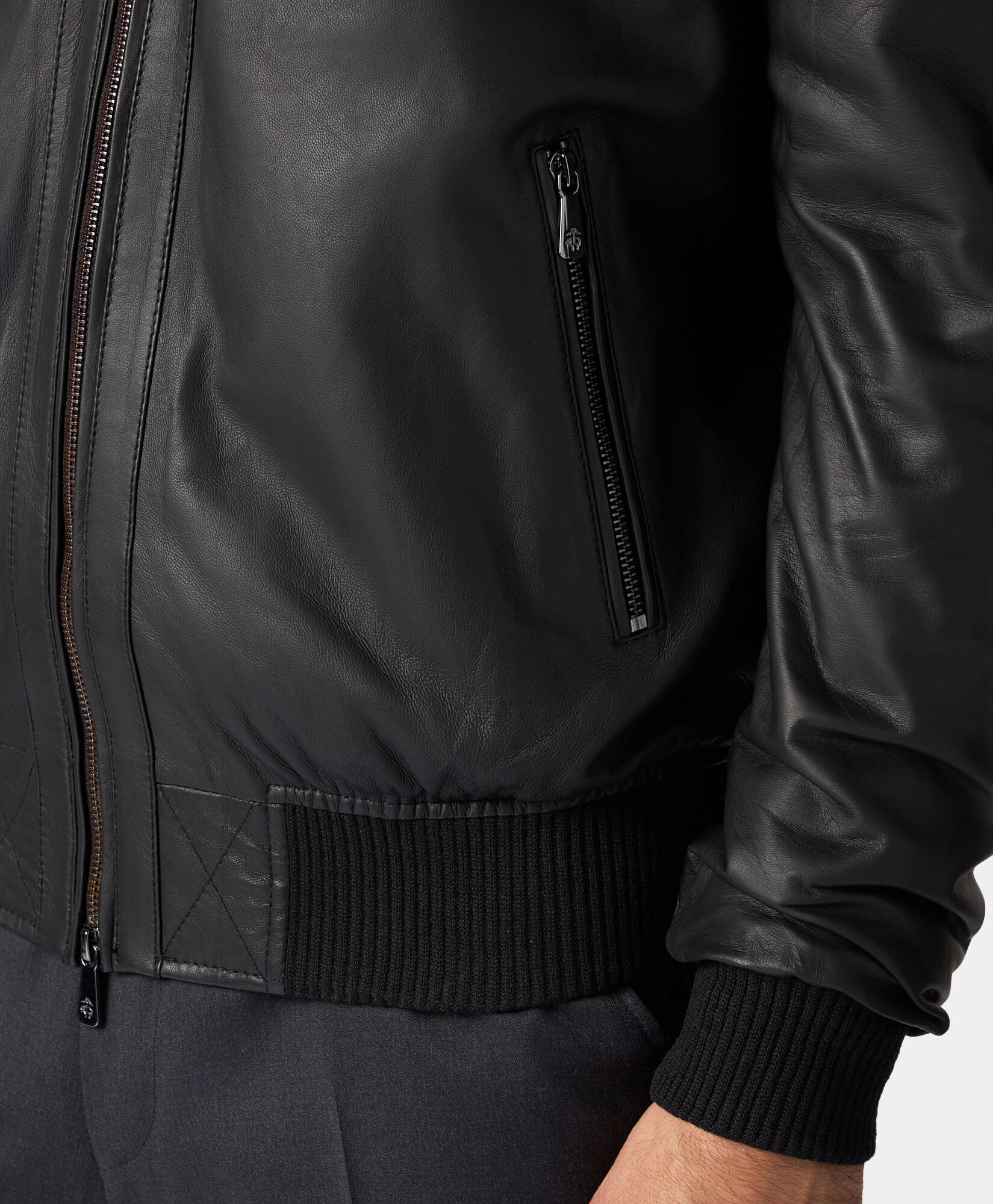 Brooks Brothers Leather Bomber Jacket Black COJKT007LTPLT002BLAKP001