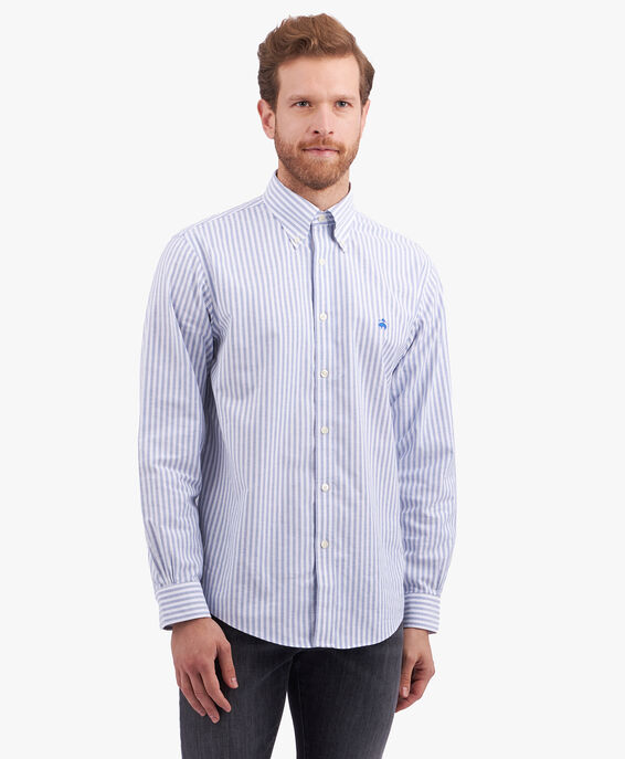 Brooks Brothers Blue and White Regular Fit Non-Iron Stretch Cotton Casual Shirt with Button Down Collar Bright Blue 1000095915US100201238
