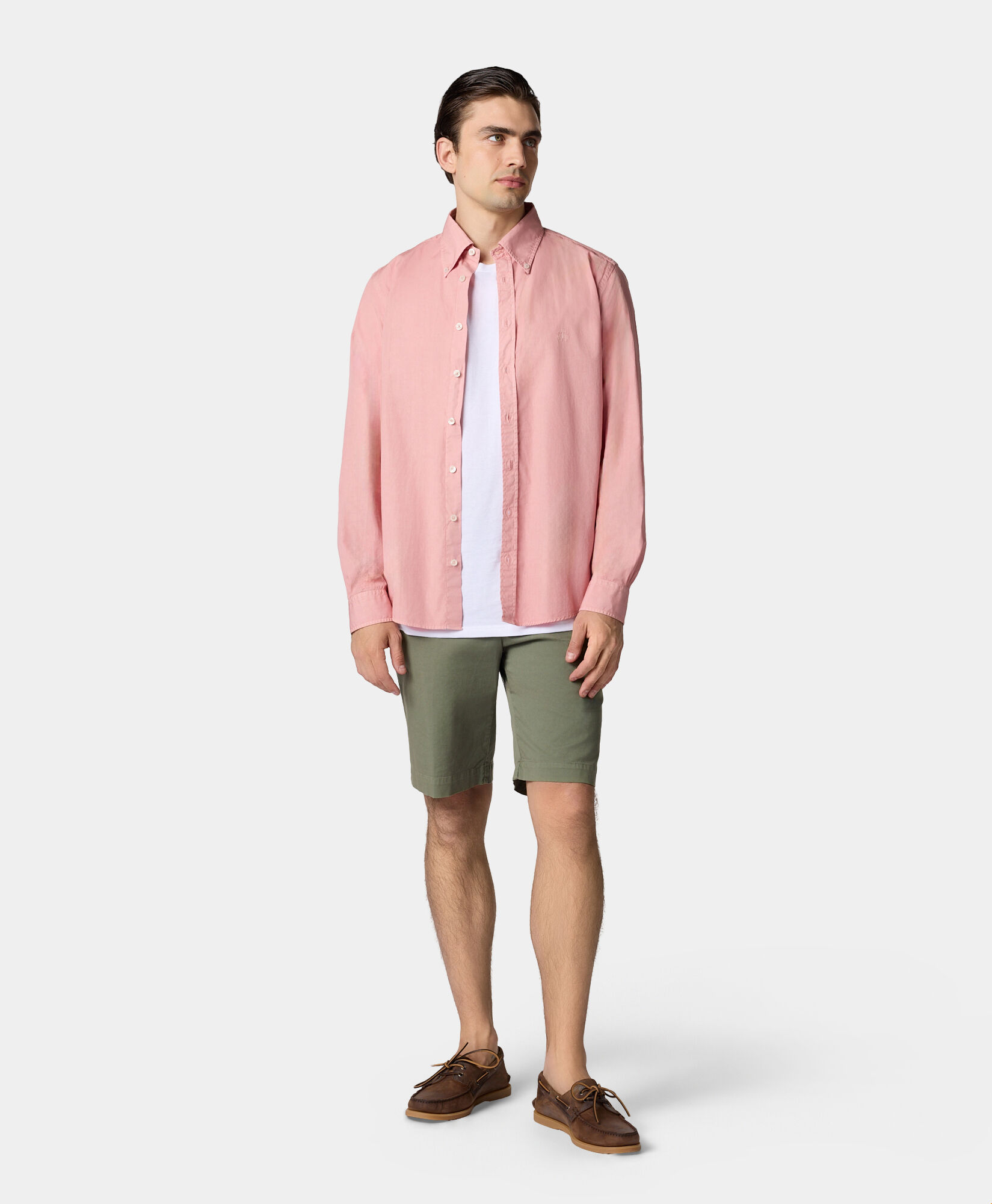 Brooks Brothers Chemise Slim Fit en Coton Teintée à la Garment avec Col Button Down Saumon CSHBD012COPCO001SALMP001