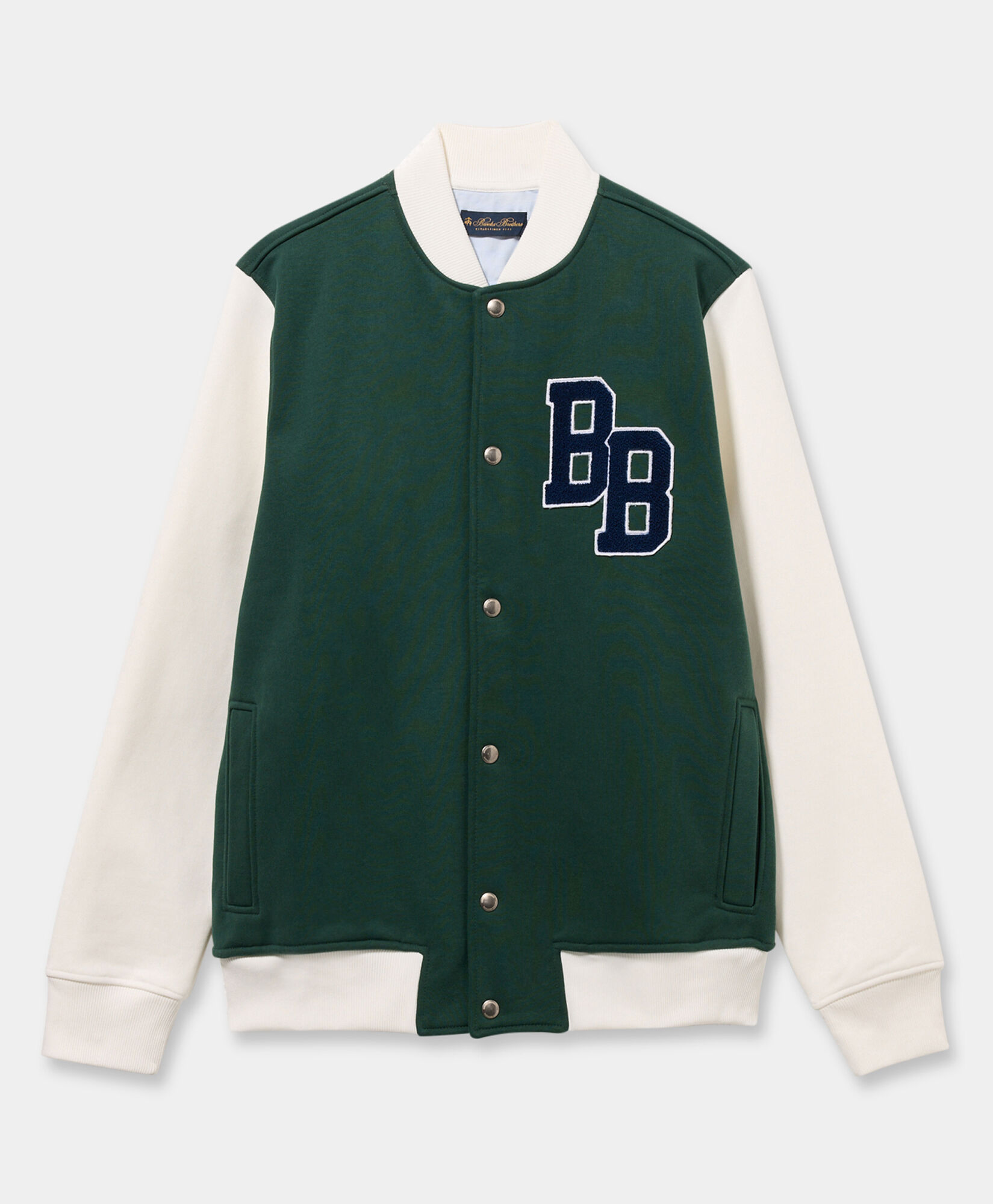 Brooks Brothers Terry Logo Cotton Varsity Jacket Green COBOM016COBPL007GREEF001